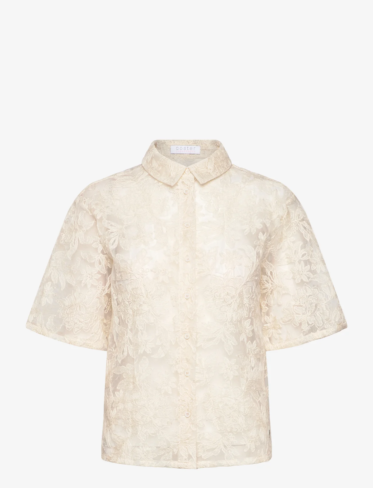 Coster Copenhagen - Shirt with lace - short-sleeved shirts - creme - 0