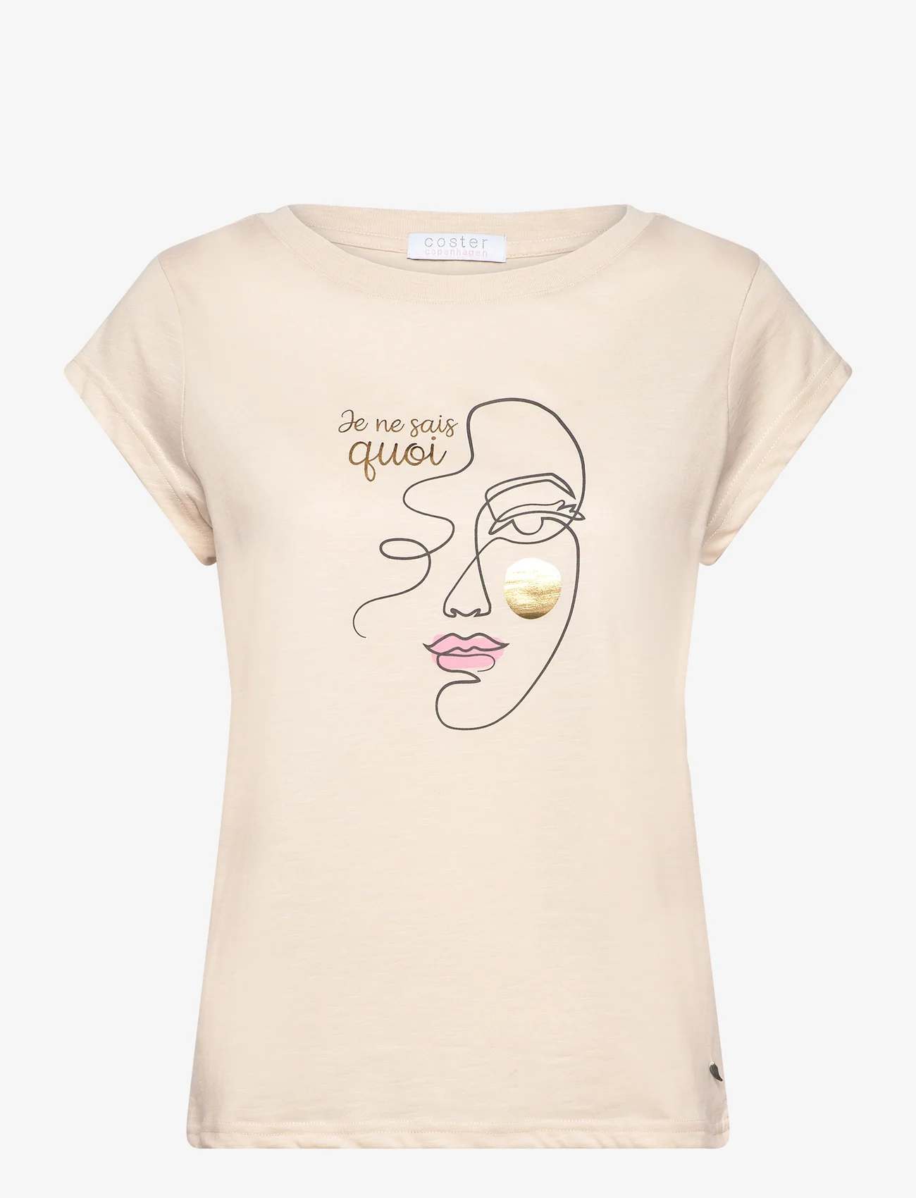 Coster Copenhagen - T-shirt with face print - Cap sleev - marškinėliai - creme - 0
