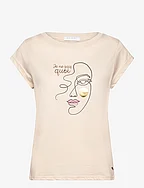 T-shirt with face print - Cap sleev - CREME