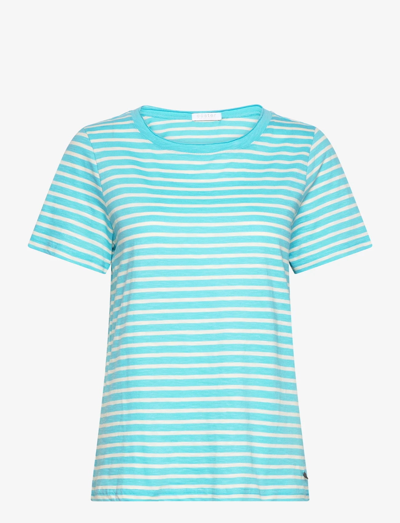 Coster Copenhagen - T-shirt with stripes - Mid sleeve - t-särgid - aqua blue/creme stripe - 0