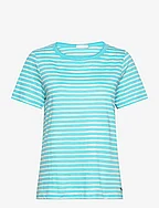 T-shirt with stripes - Mid sleeve - AQUA BLUE/CREME STRIPE