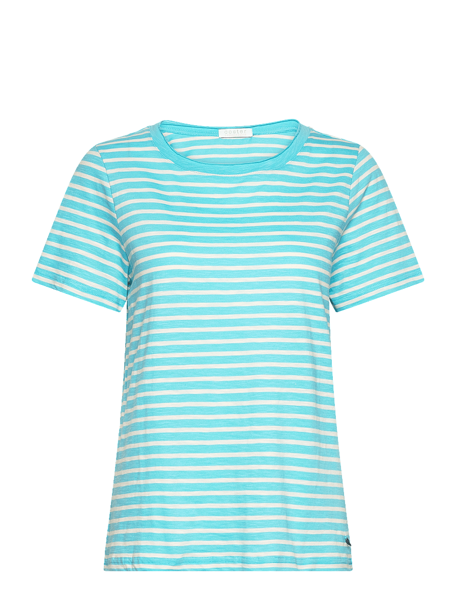 Coster Copenhagen - T-shirt with stripes - Mid sleeve - t-shirts - aqua blue/creme stripe - 0