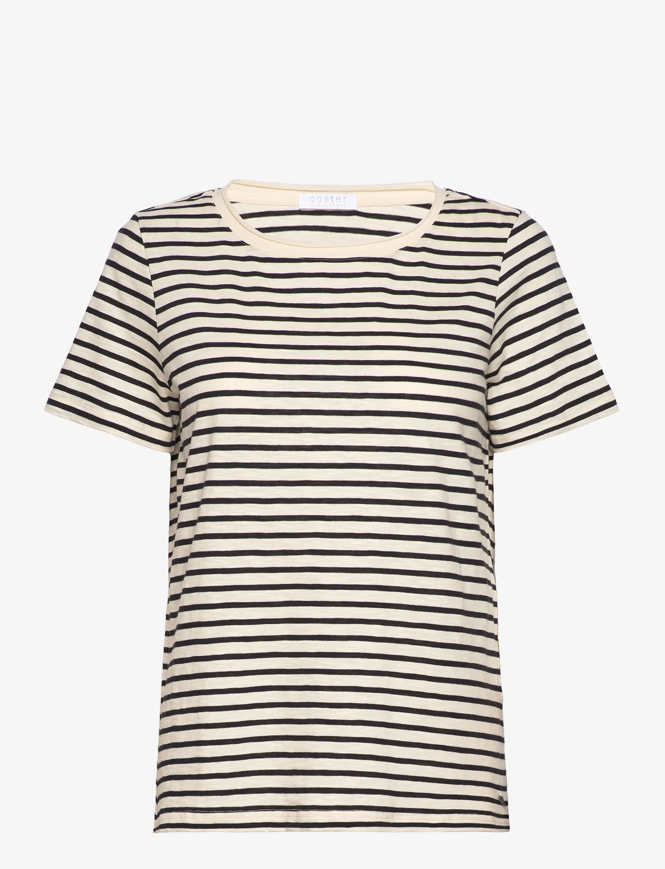 Coster Copenhagen - T-shirt with stripes - Mid sleeve - t-särgid - creme/black stripe - 0