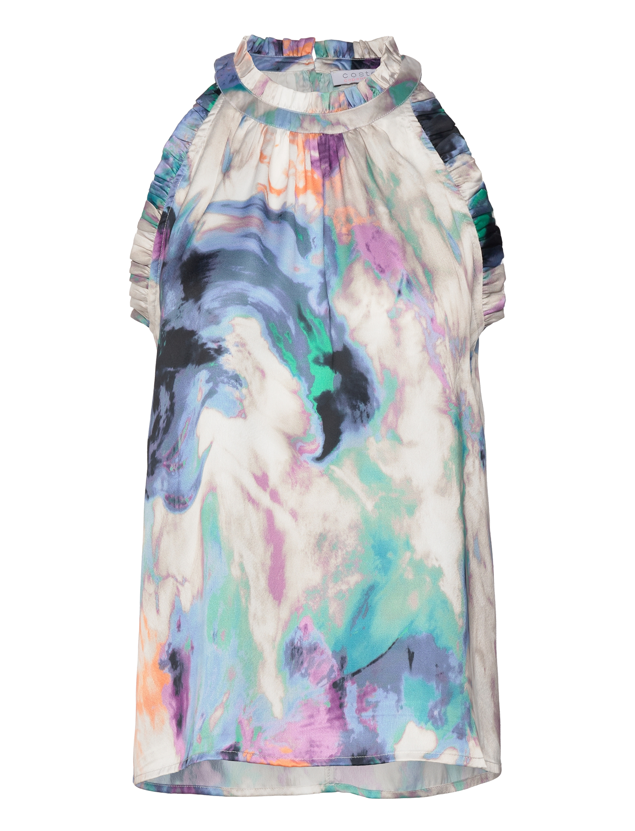 Halterneck top with ruffles in swir - SWIRL PRINT