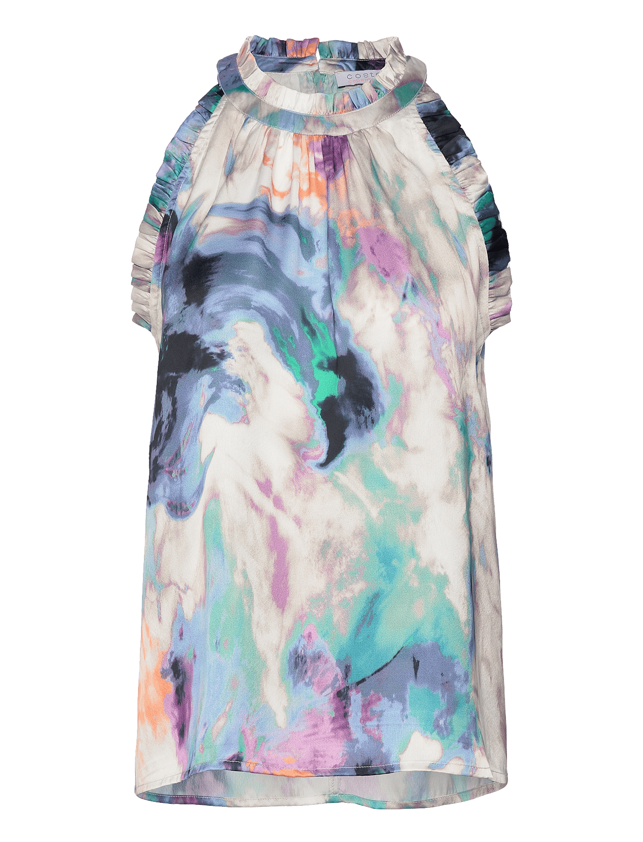 Halterneck top with ruffles in swir - SWIRL PRINT