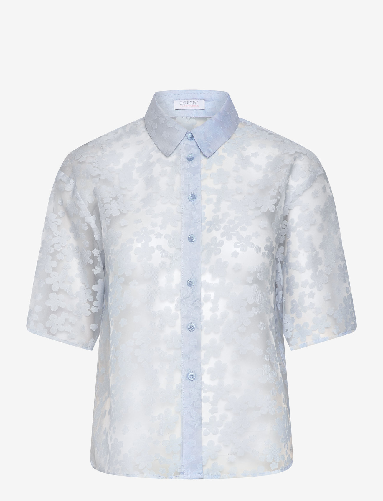 Coster Copenhagen - Sheer shirt with flowers - kortærmede skjorter - blue flower - 0