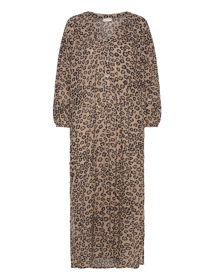 Coster Copenhagen - Dress with placket in leo print - midi kjoler - classic leo brown - 0