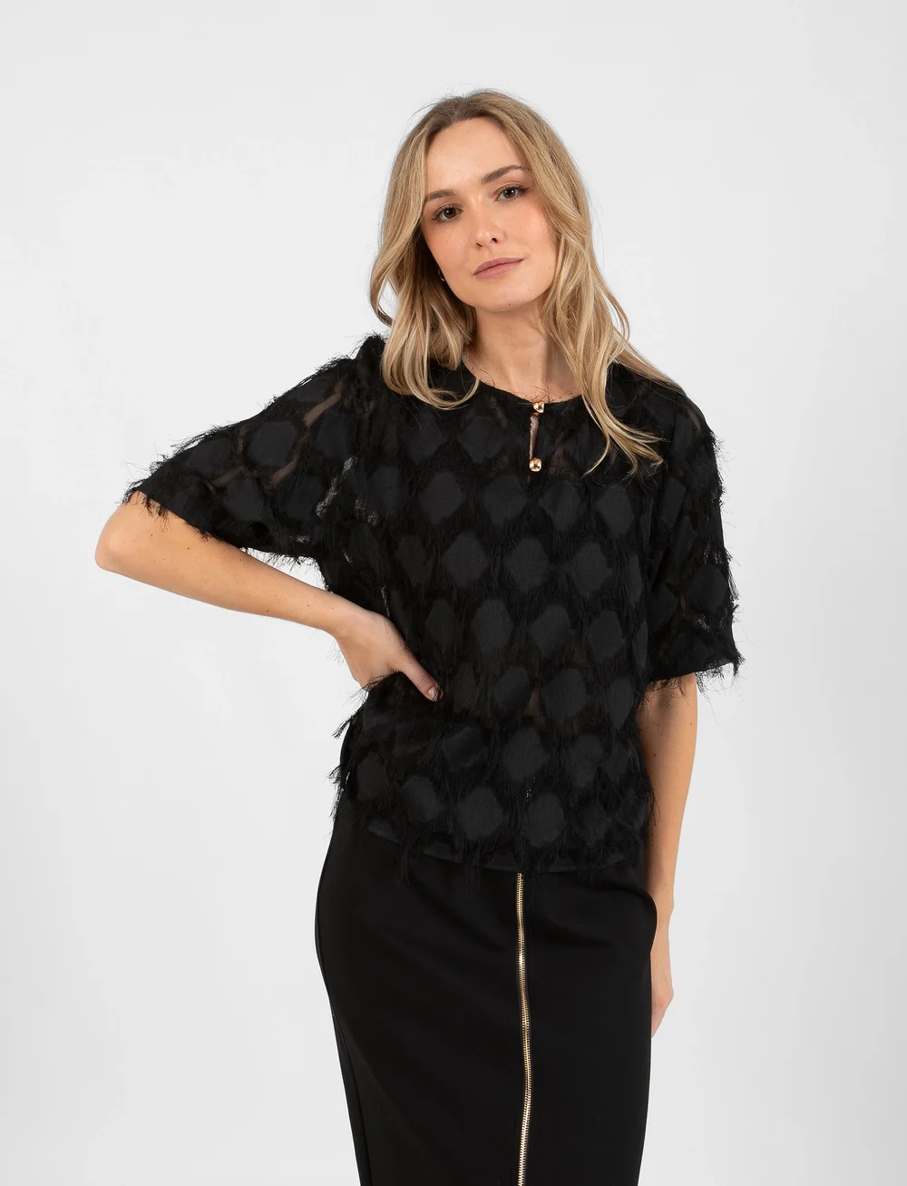 Coster Copenhagen - Top in fluffy lace - t-shirts - black - 0