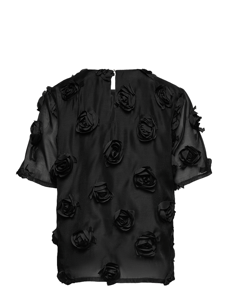 Coster Copenhagen - Top with roses - kortärmade blusar - black - 2