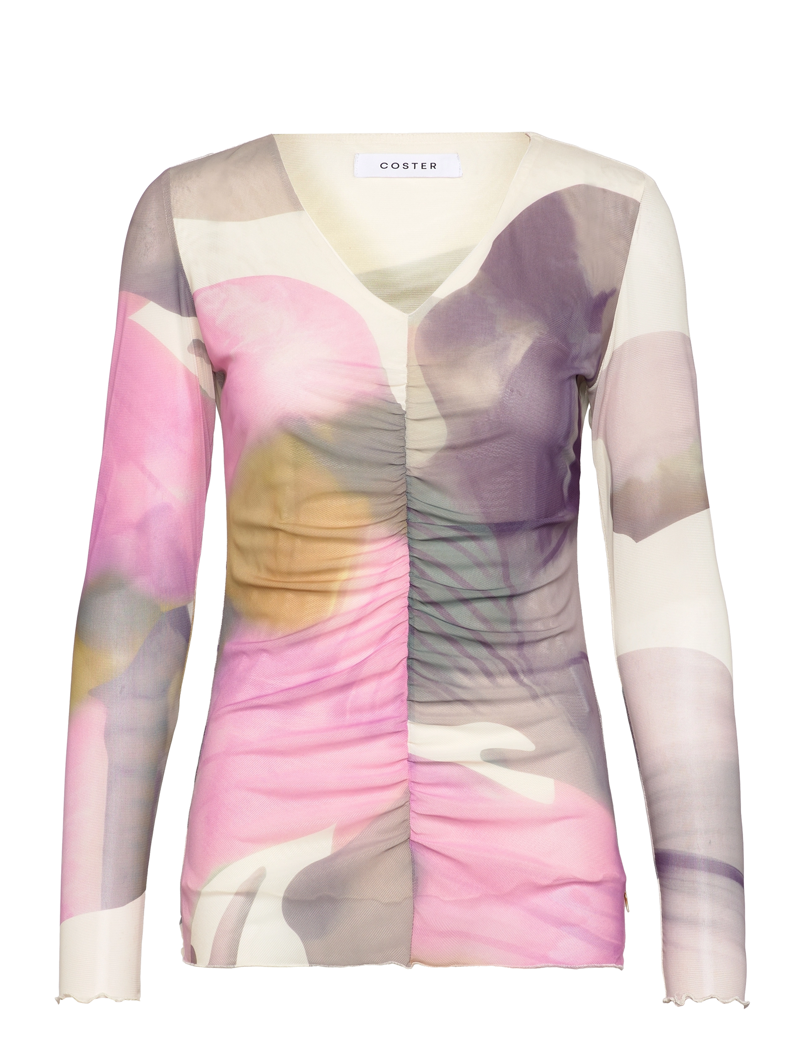 COSTER COPENHAGEN Mesh Oberteil In Liqued Flower Print Pink - XS - Damen
