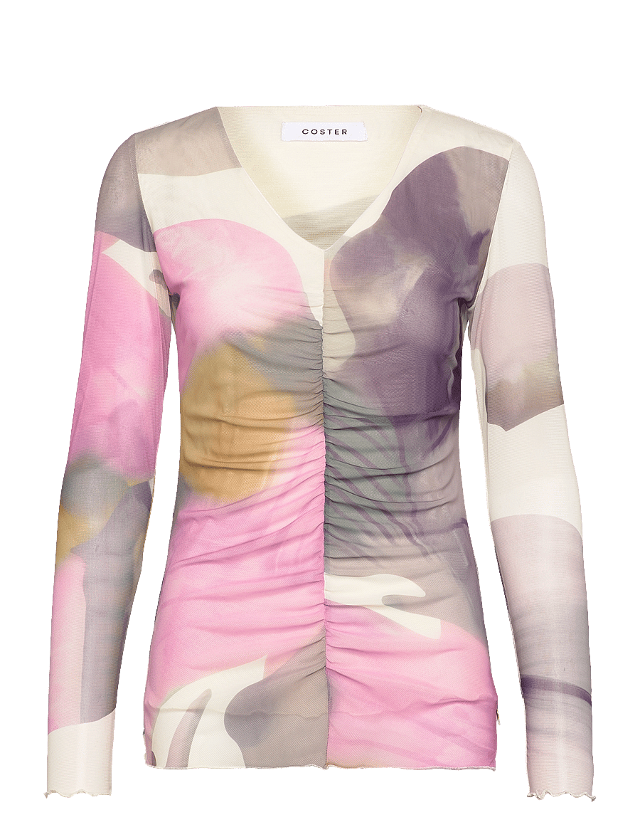 Coster Copenhagen - Mesh top in liqued flower print - långärmade toppar - liquid flower print - 1