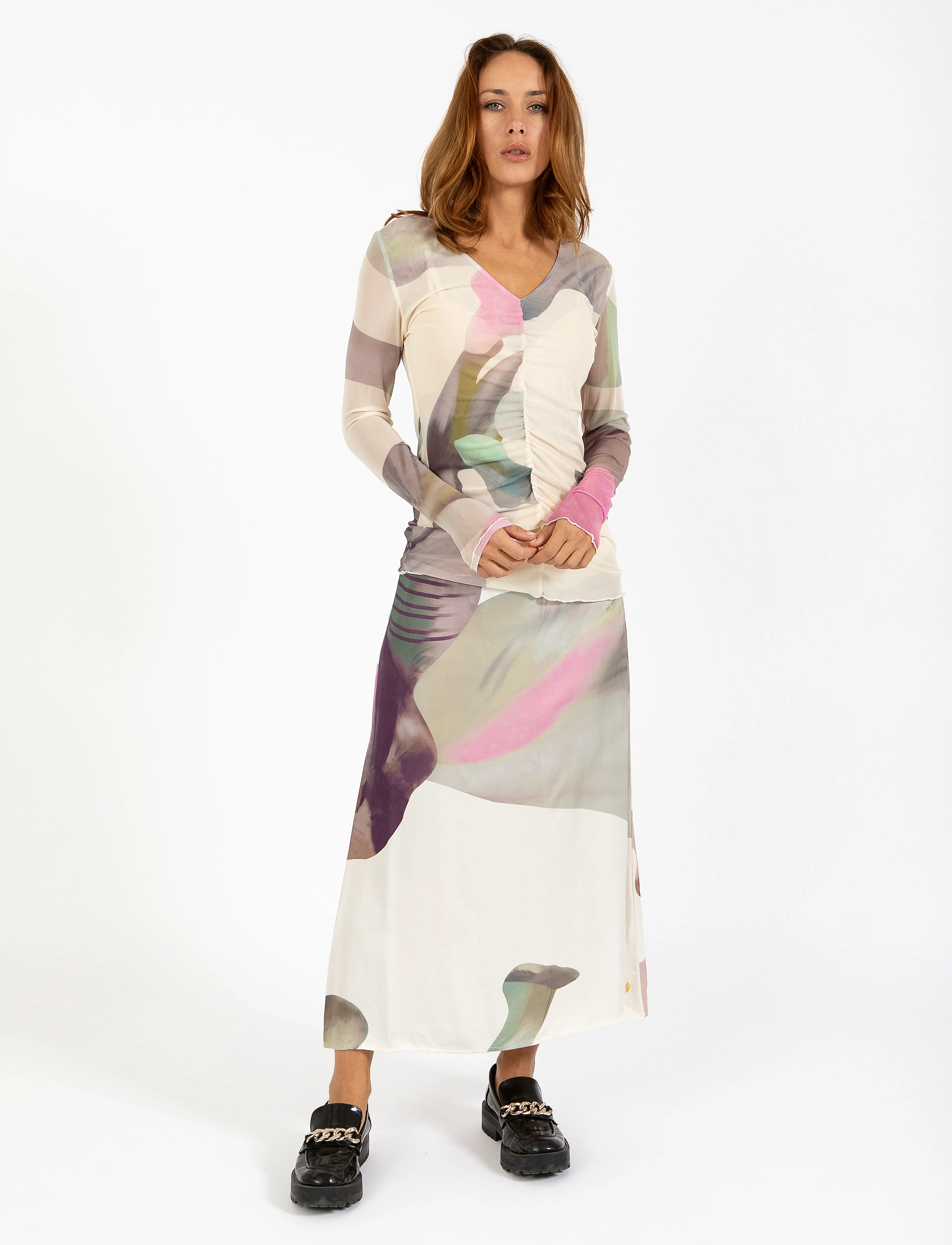 Coster Copenhagen Mesh Top In Liqued Flower Print, Kvinder, Mesh Top, Pink, Str: XS