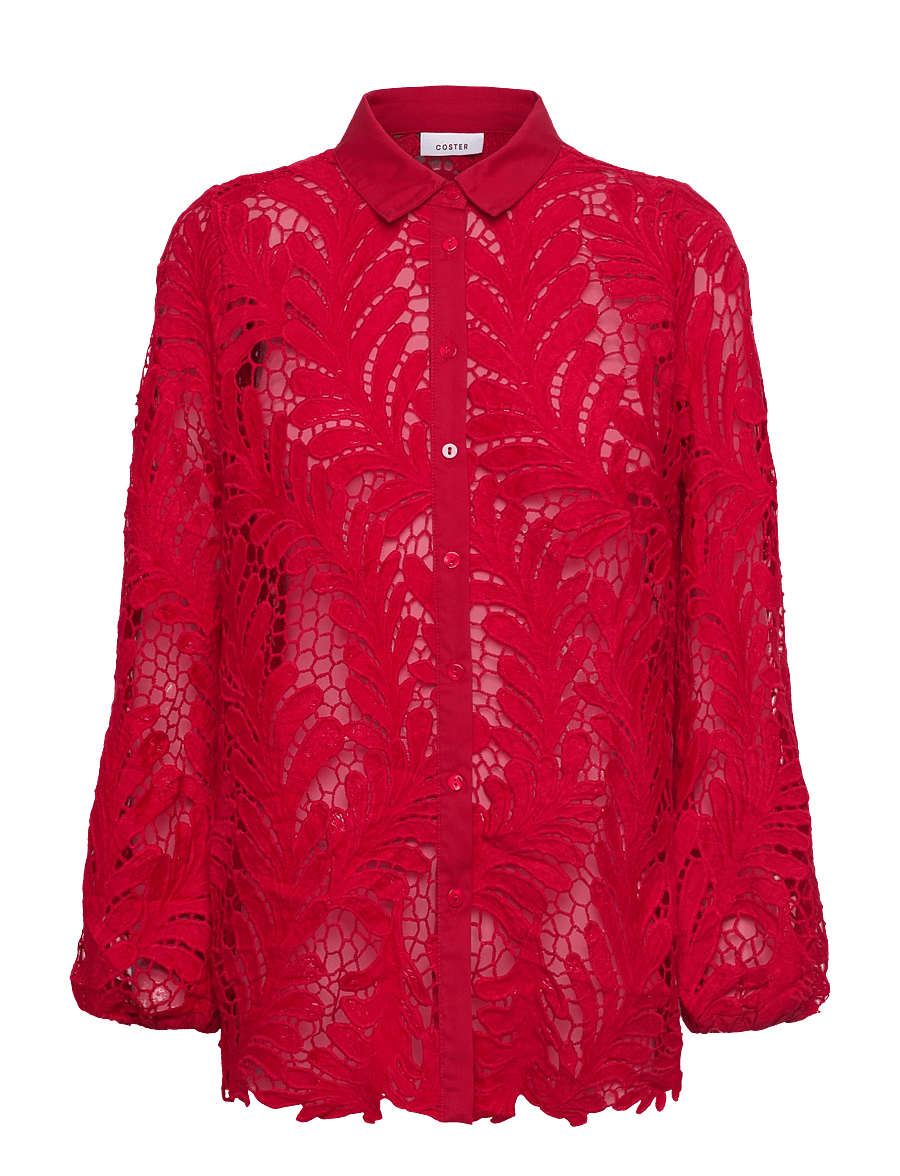 Coster Copenhagen - Lace shirt - pitkähihaiset kauluspaidat - scarlet red - 0