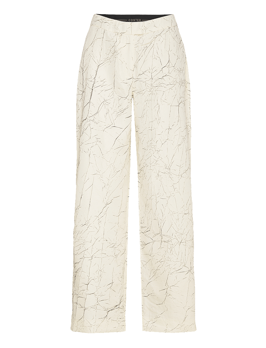 Coster Copenhagen - Crinkled suit pants - PETRA fit - hosen mit weitem bein - creme/black crinkle - 1