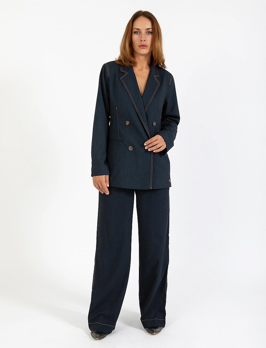 Coster Copenhagen - Petra pants with stitches - PETRA f - hosen mit weitem bein - night blue - 0