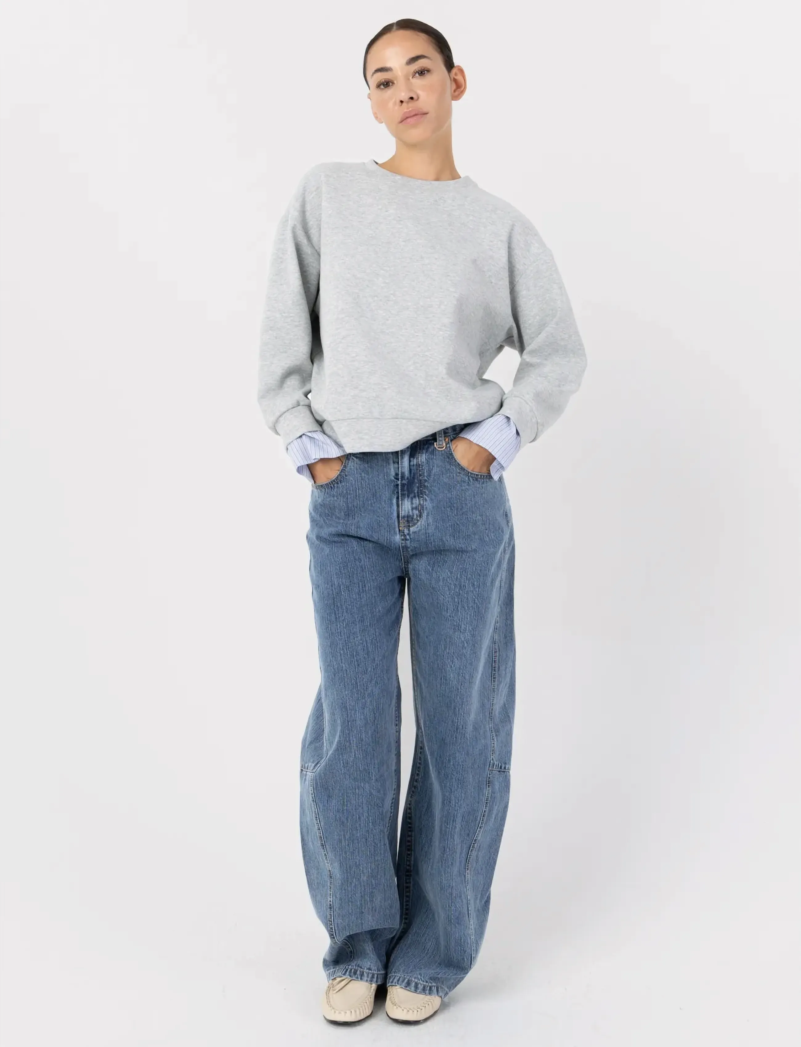 Coster Copenhagen Sweatshirt with sleeve details - Coster Copenhagen - GREY MELANGE / grey