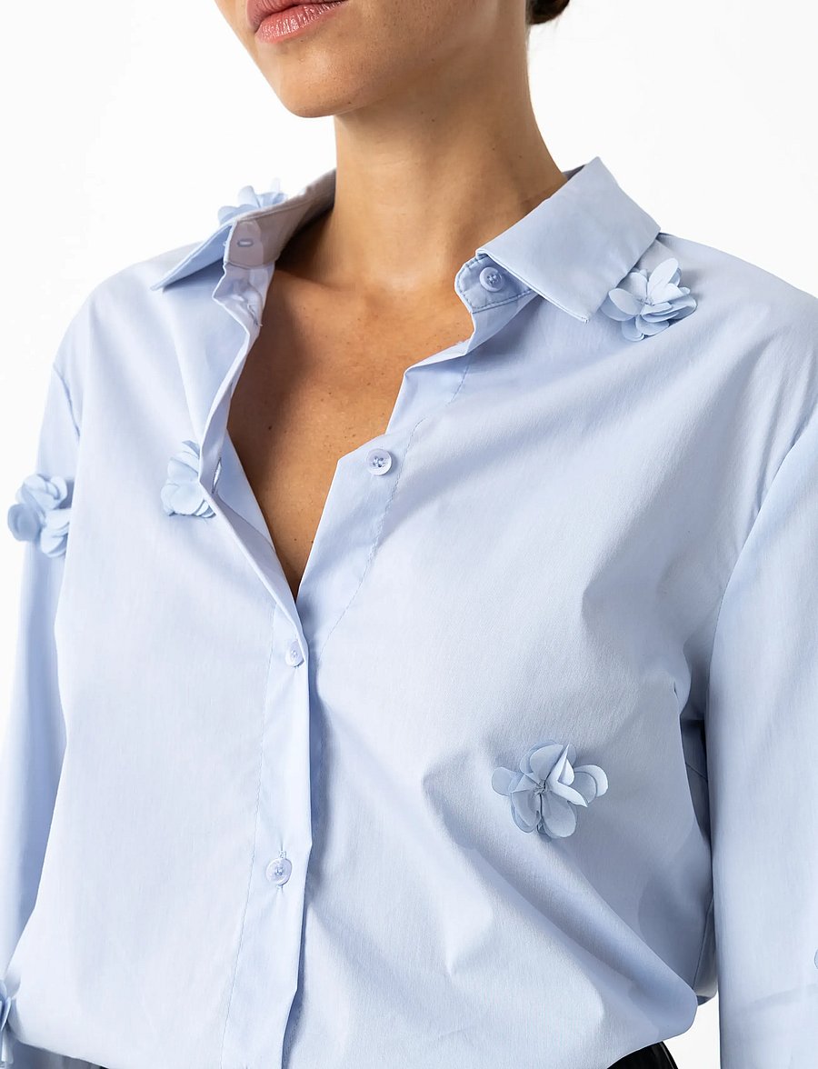 Coster Copenhagen - Shirt with flowers - langærmede skjorter - bright blue - 4