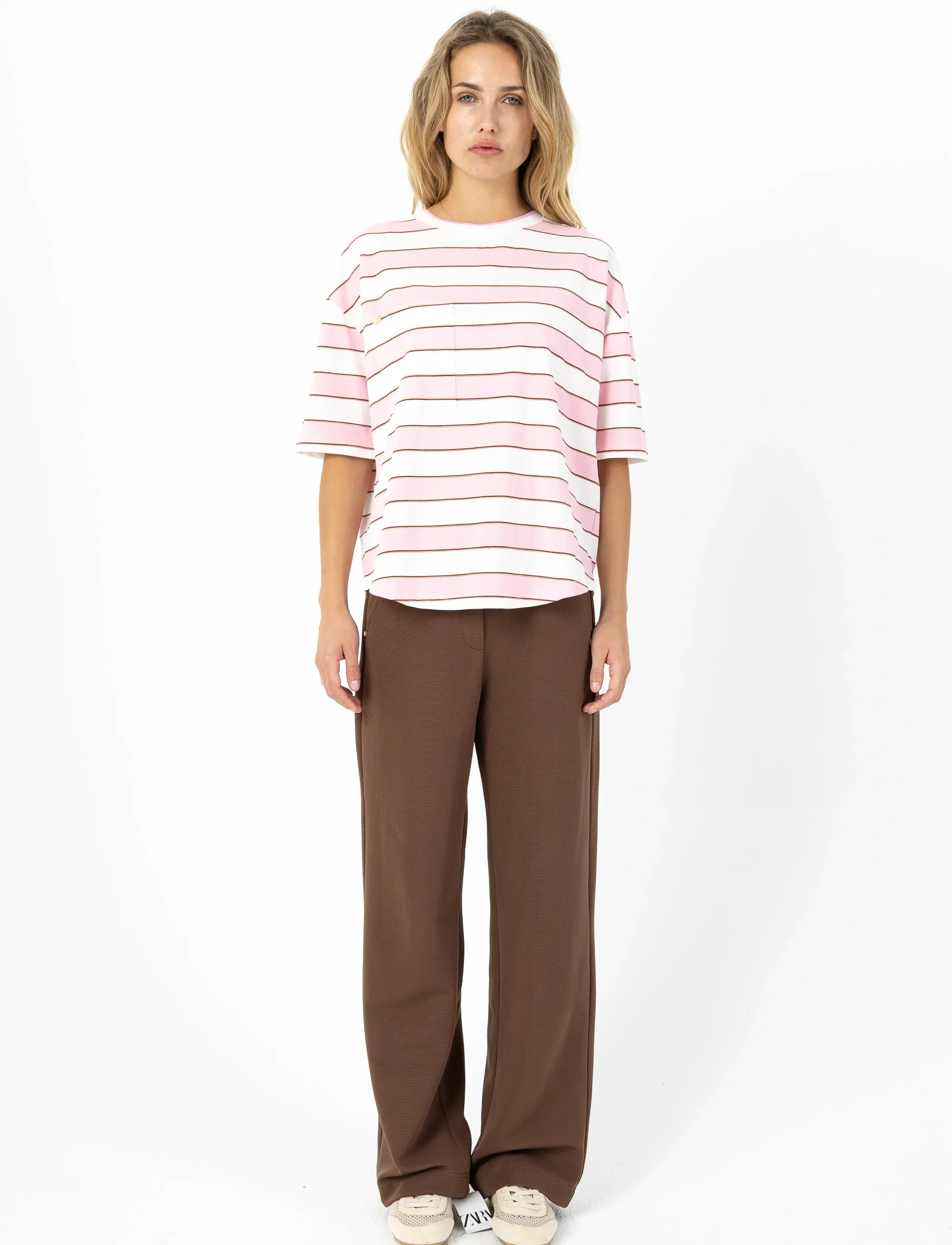 Coster Copenhagen Jersey rib t-shirt - Tøj - WHITE / PINK STRIPE / pink/rose