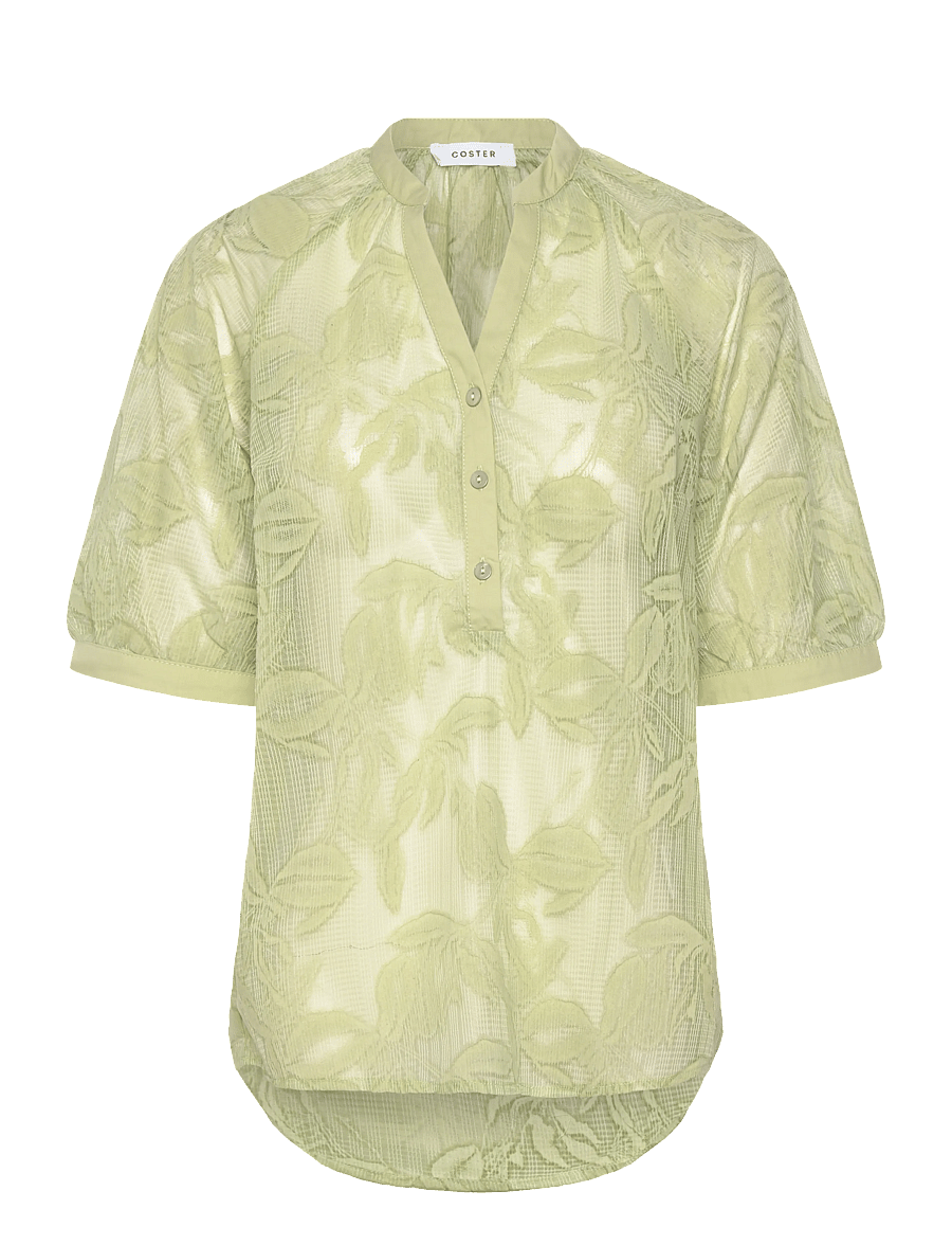 Coster Copenhagen - Transparent shirt with flowers - kortærmede bluser - lime - 1