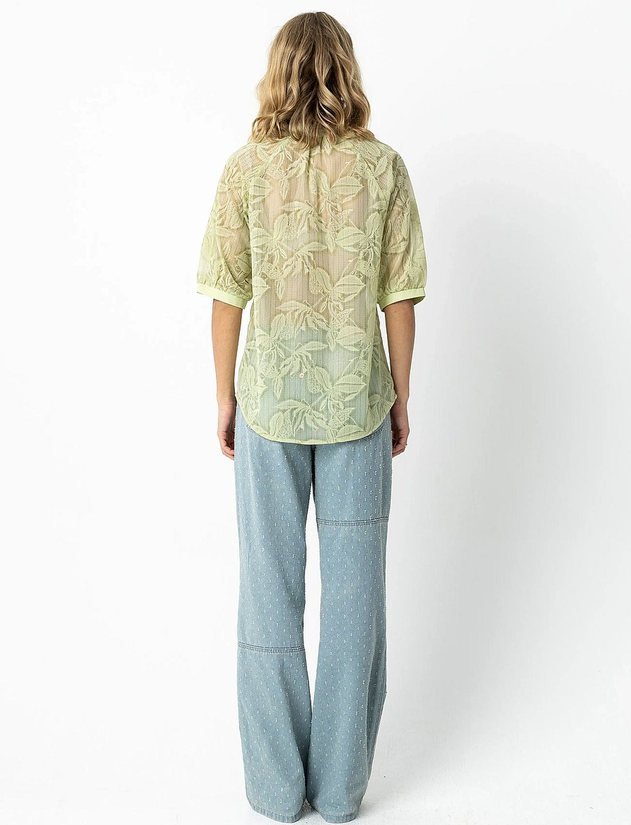 Coster Copenhagen - Transparent shirt with flowers - kortærmede bluser - lime - 4