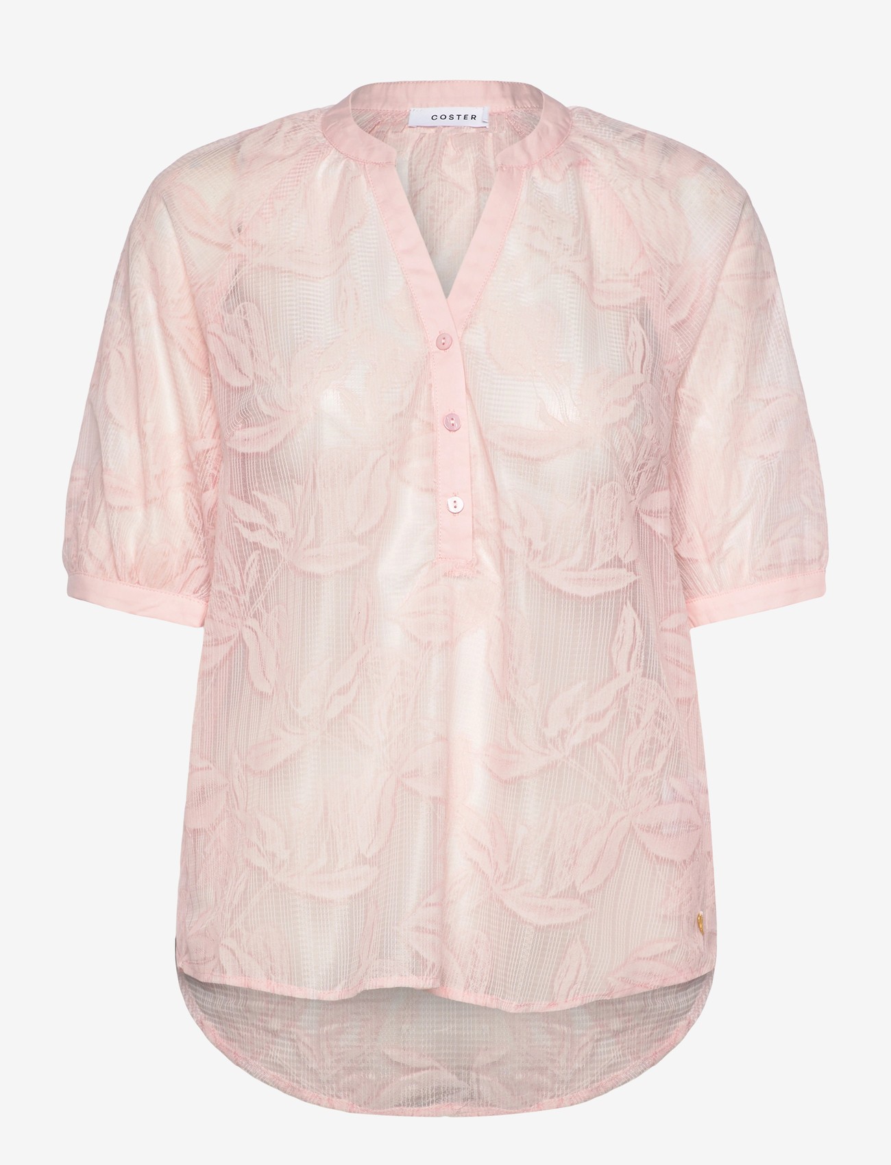 Coster Copenhagen - Transparent shirt with flowers - short-sleeved blouses - pale rose - 0