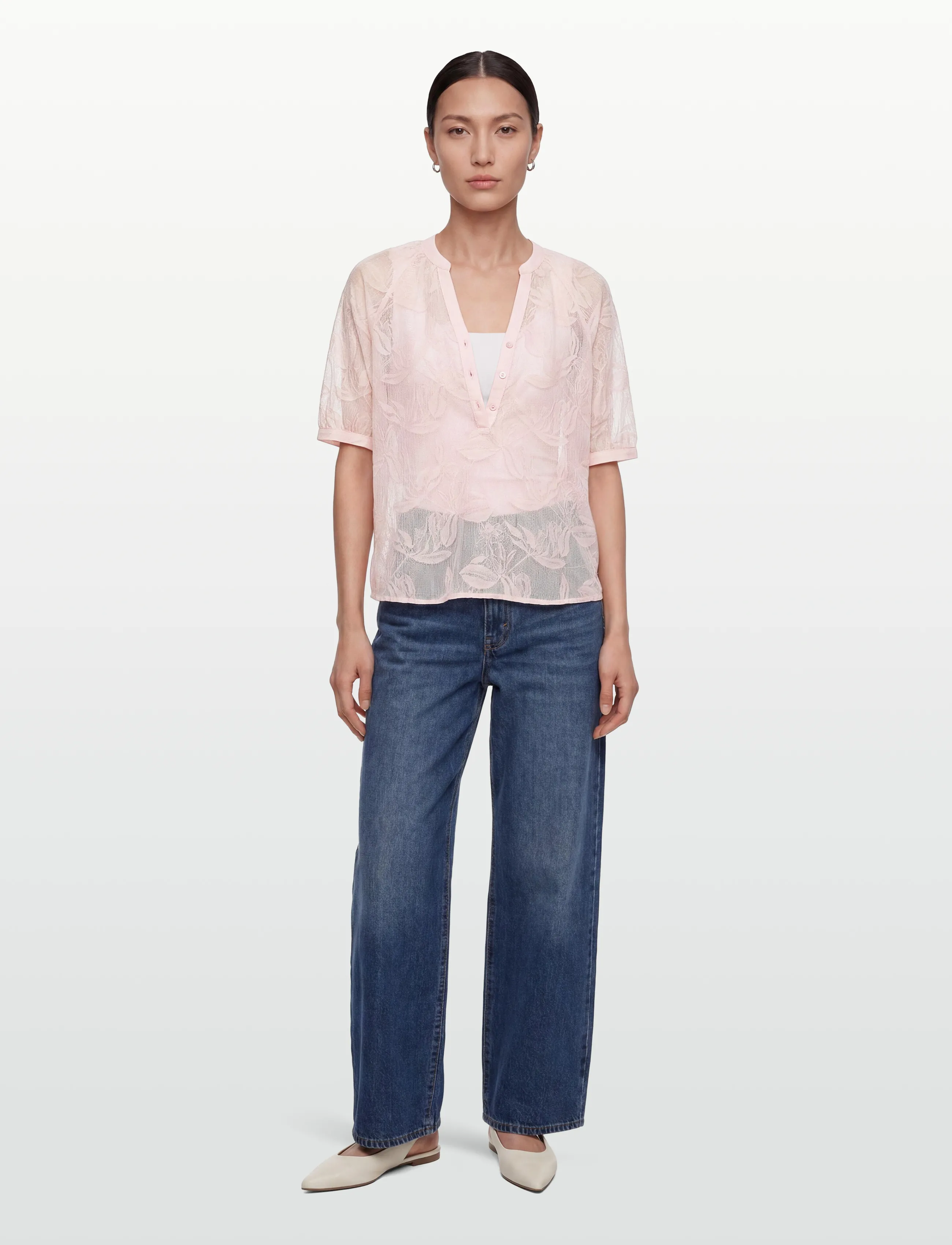 Coster Copenhagen Transparent Shirt With Flowers, 42, Pink, Bluser > Kortærmede, Dame