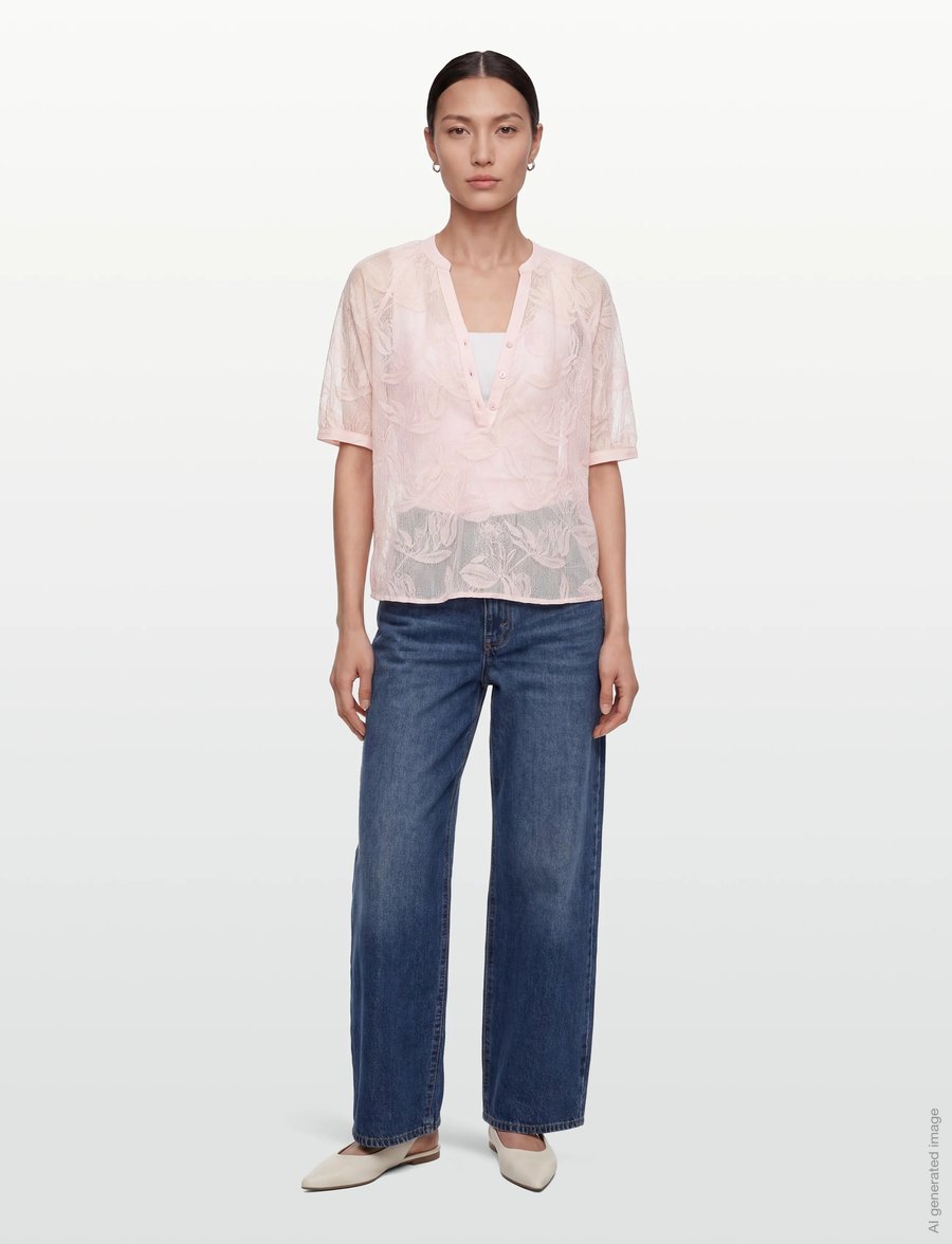 Coster Copenhagen - Transparent shirt with flowers - kortærmede bluser - pale rose - 0