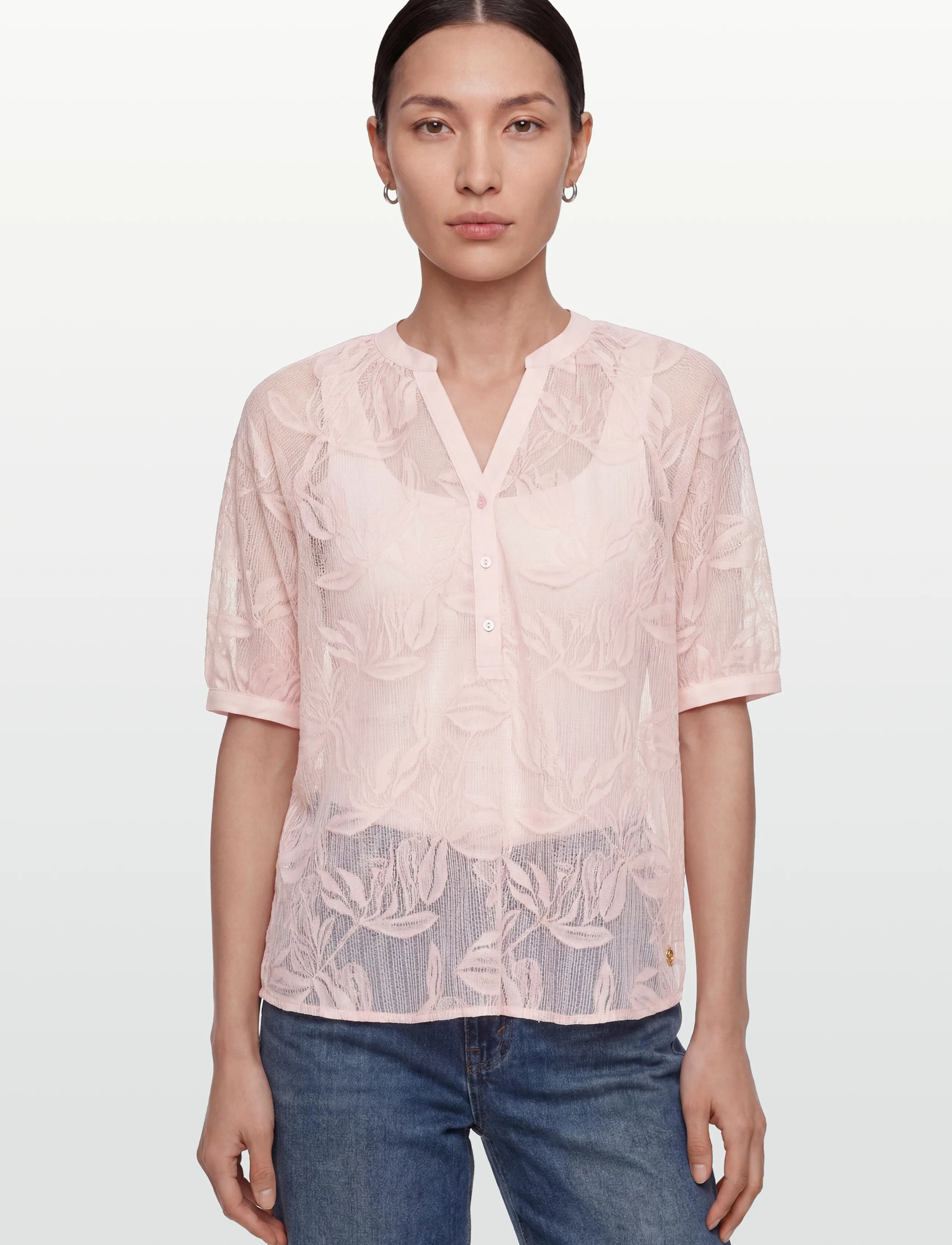 Coster Copenhagen - Transparent shirt with flowers - kortærmede bluser - pale rose - 3