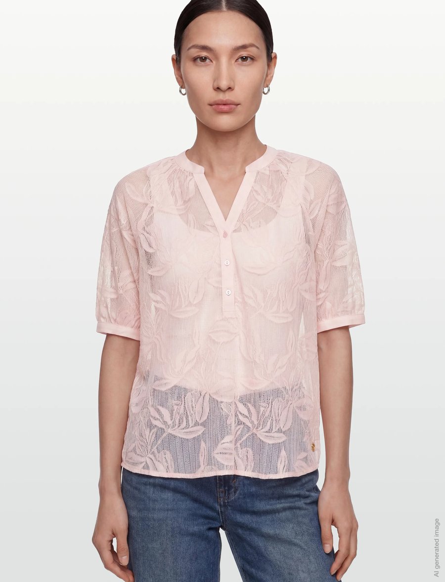 Coster Copenhagen - Transparent shirt with flowers - kortærmede bluser - pale rose - 3