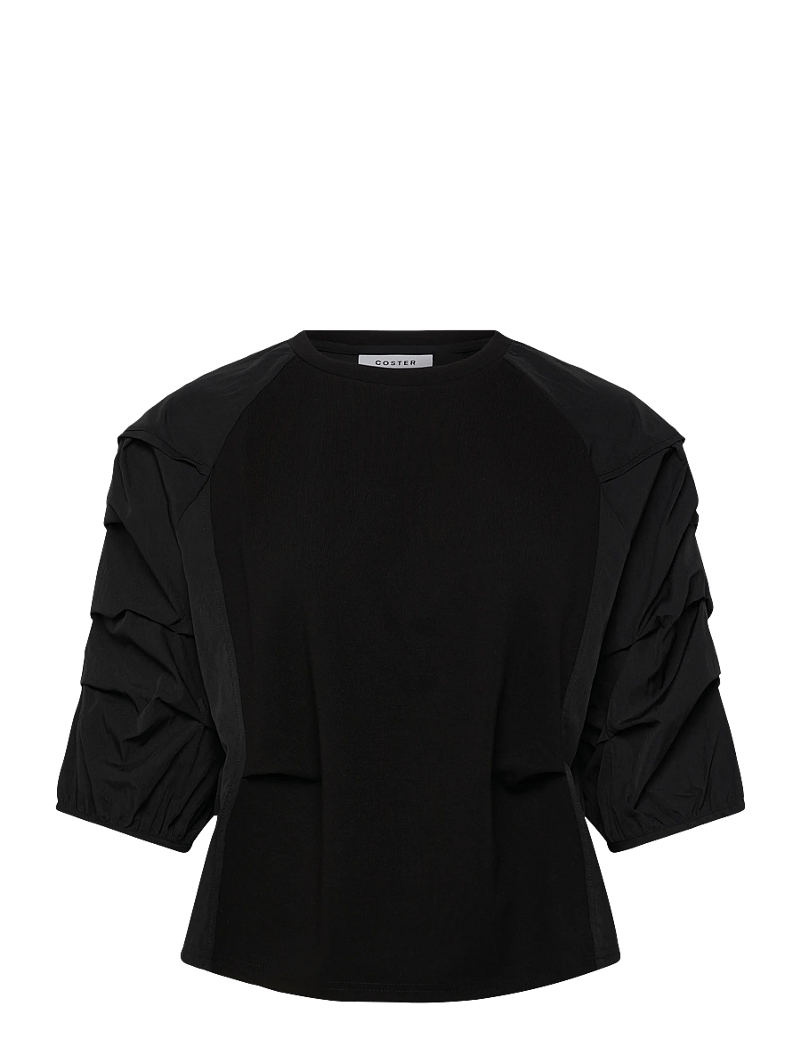 Coster Copenhagen - Blouse with mix puffy sleeves - lühikeste varrukatega pluusid - black - 0