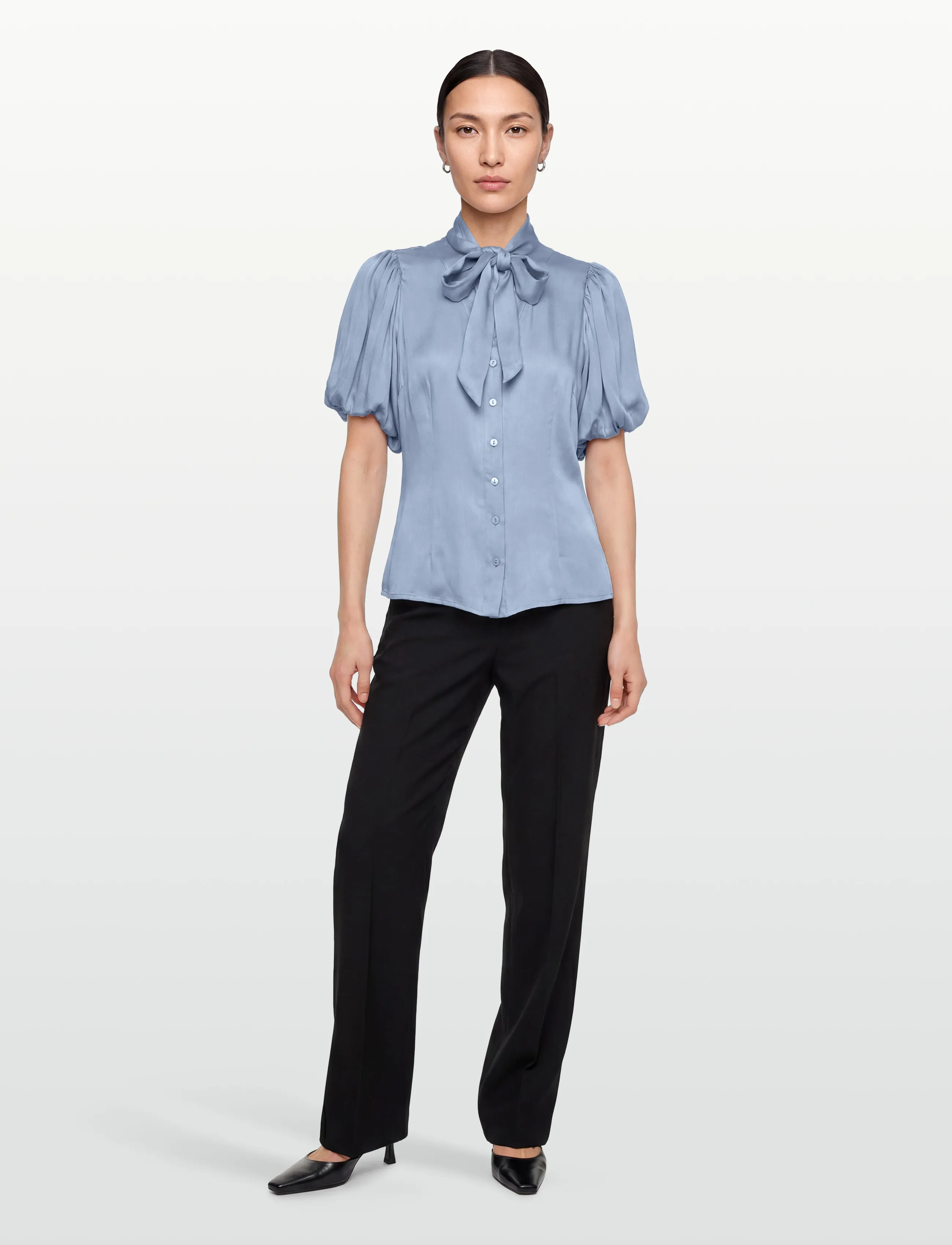 Coster Copenhagen Blouse With Ribbon Collar, 44, Blue, Bluser > Kortærmede, Dame