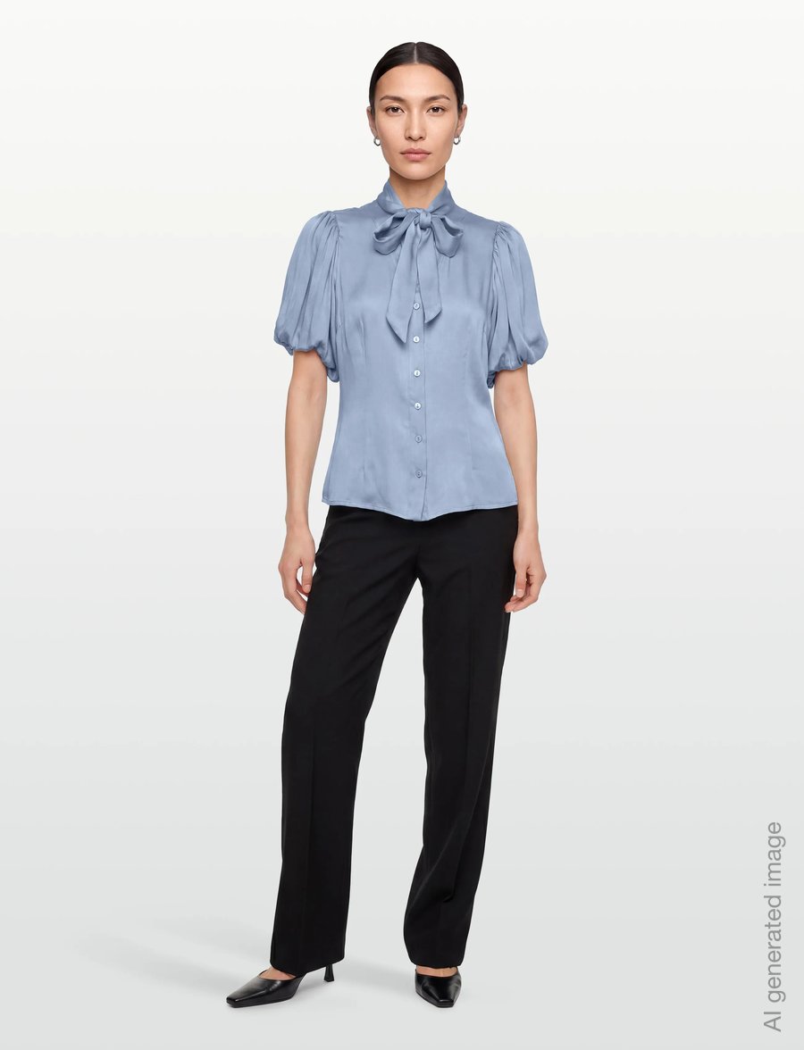 Coster Copenhagen - Blouse with ribbon collar - kurzärmelige blusen - bright blue - 0