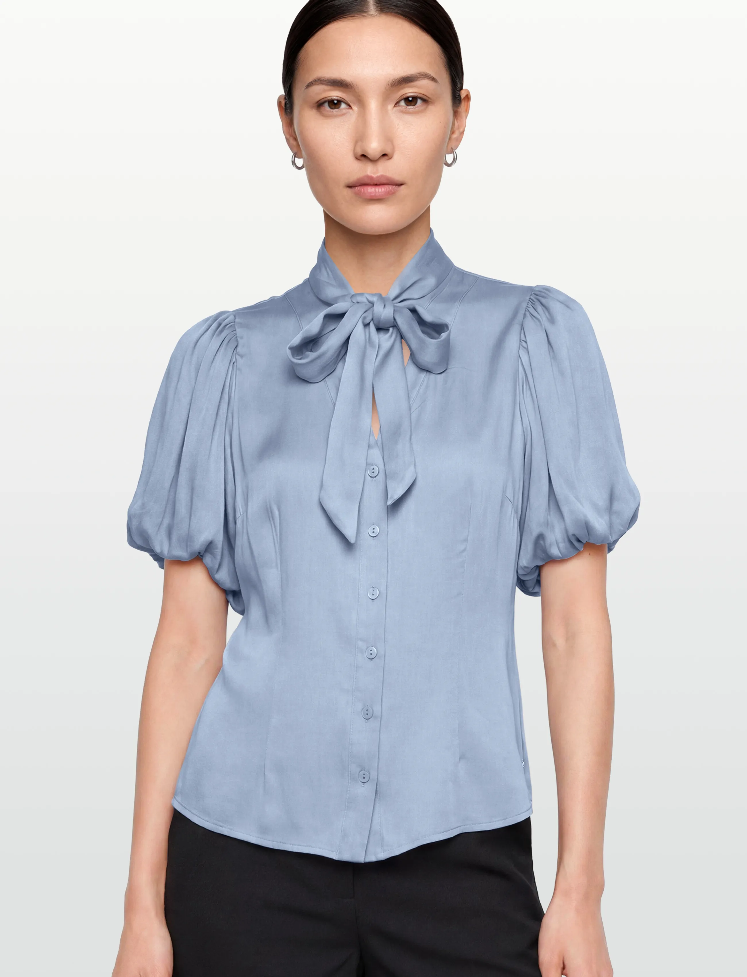 Coster Copenhagen - Blouse with ribbon collar - short-sleeved blouses - bright blue - 3