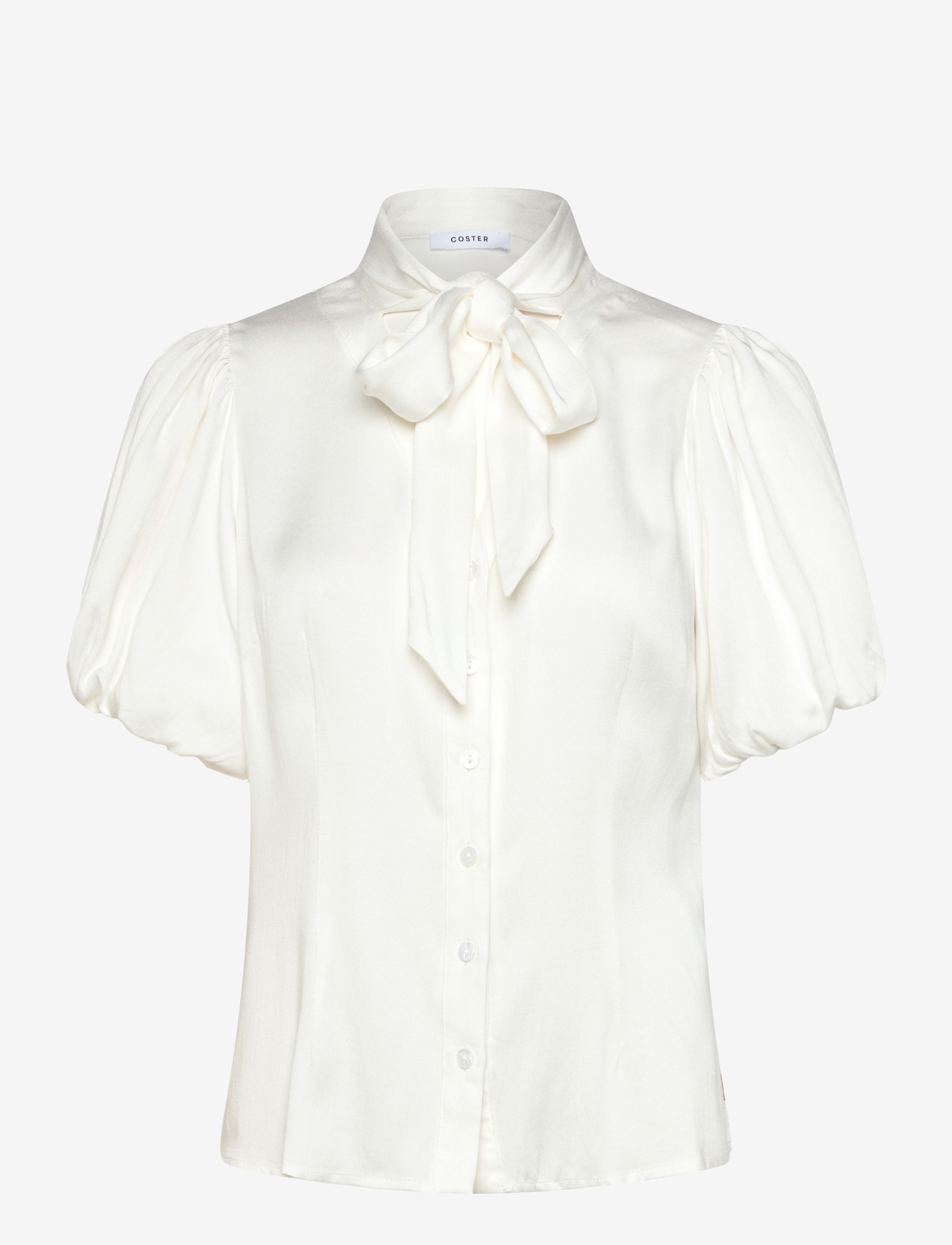 Coster Copenhagen - Blouse with ribbon collar - short-sleeved blouses - white - 1
