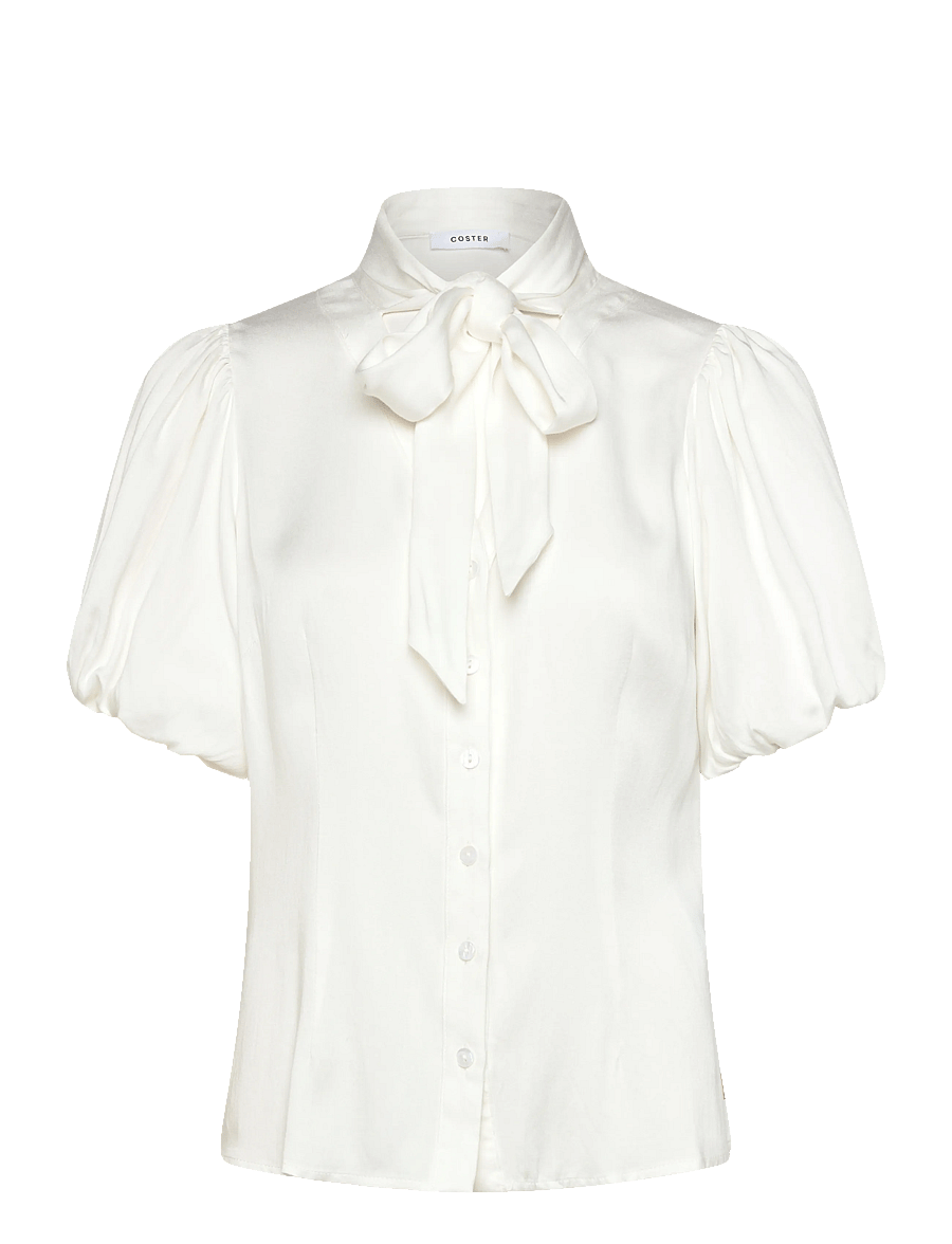 Coster Copenhagen - Blouse with ribbon collar - kortærmede bluser - white - 1