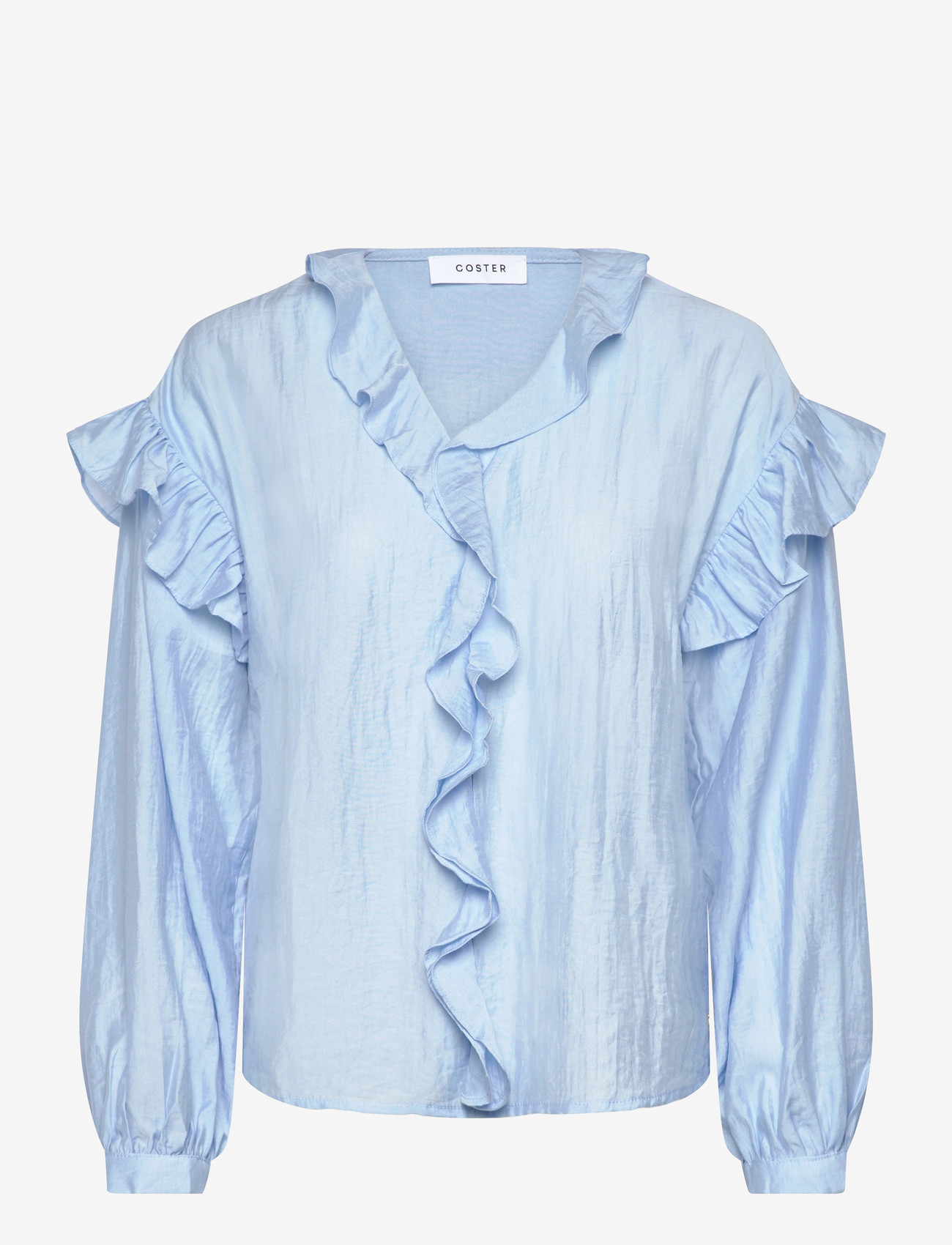 Coster Copenhagen - Longsleeved blouse with frills - langærmede bluser - bright blue - 1