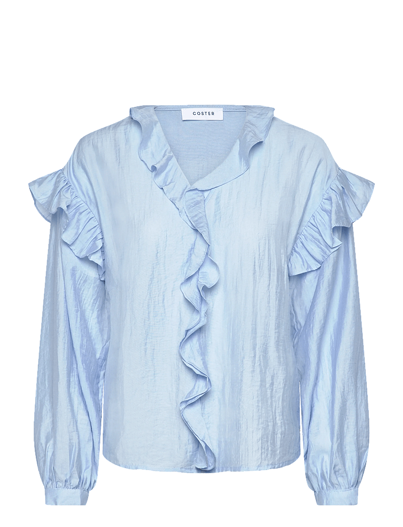 Coster Copenhagen - Longsleeved blouse with frills - langærmede bluser - bright blue - 1