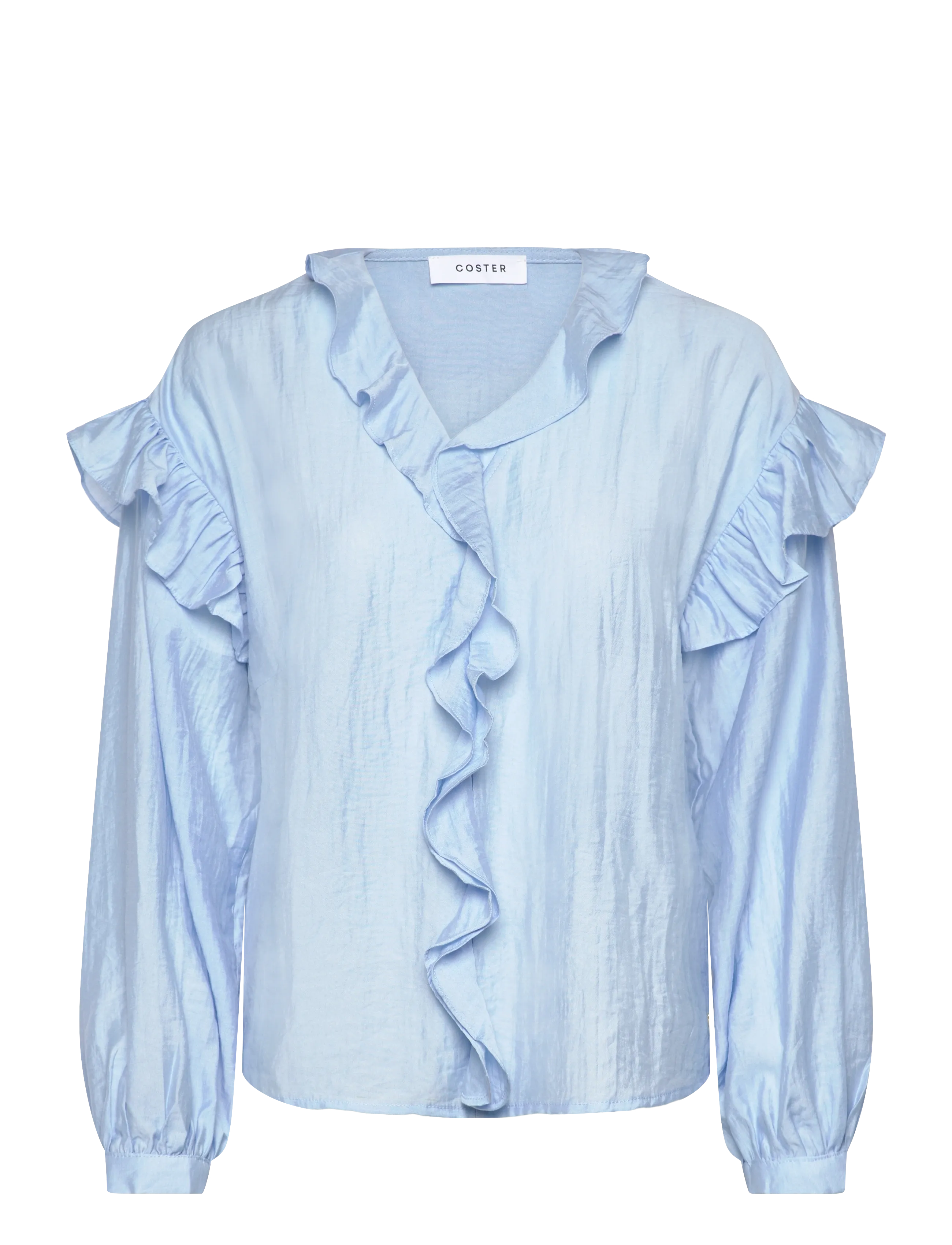 Coster Copenhagen Longsleeved blouse with frills - Bluser - BRIGHT BLUE / blue