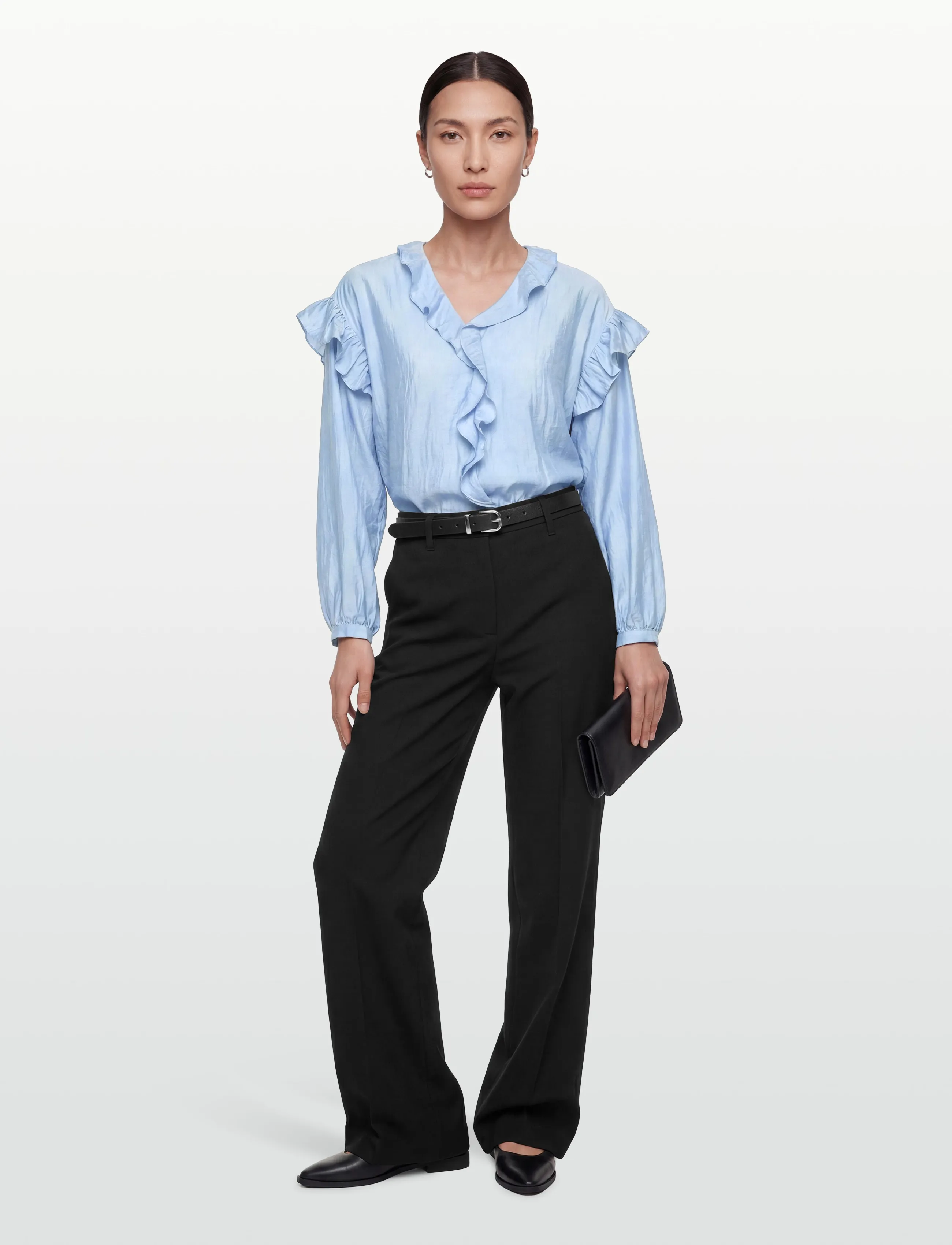 Coster Copenhagen Longsleeved Blouse With Frills, 40, Blouses, Blau - Long-sleeved, Frauen