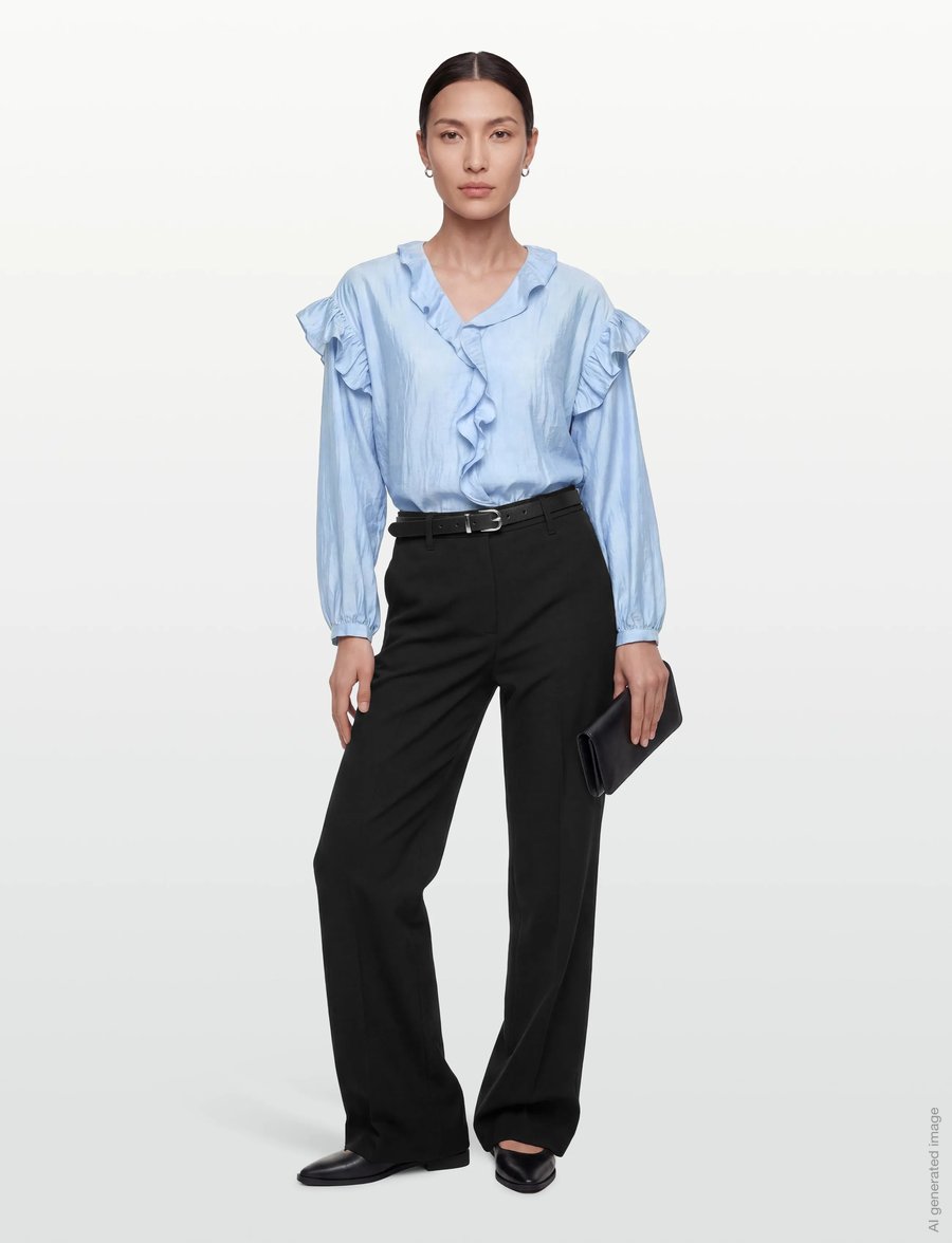 Coster Copenhagen - Longsleeved blouse with frills - langærmede bluser - bright blue - 0