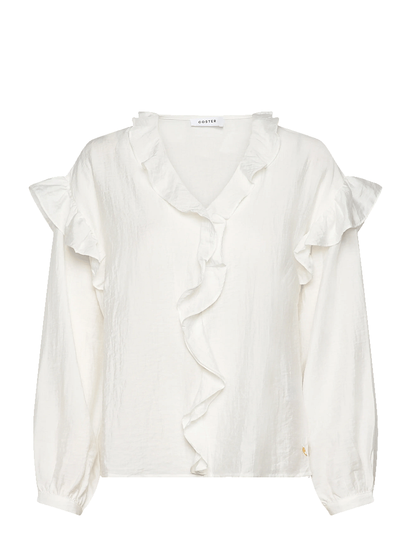 Coster Copenhagen - Longsleeved blouse with frills - langärmlige blusen - off white - 1