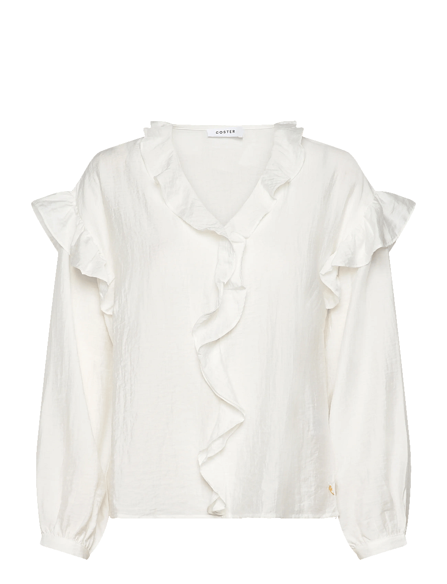 Coster Copenhagen - Longsleeved blouse with frills - langärmelige blusen - off white - 1