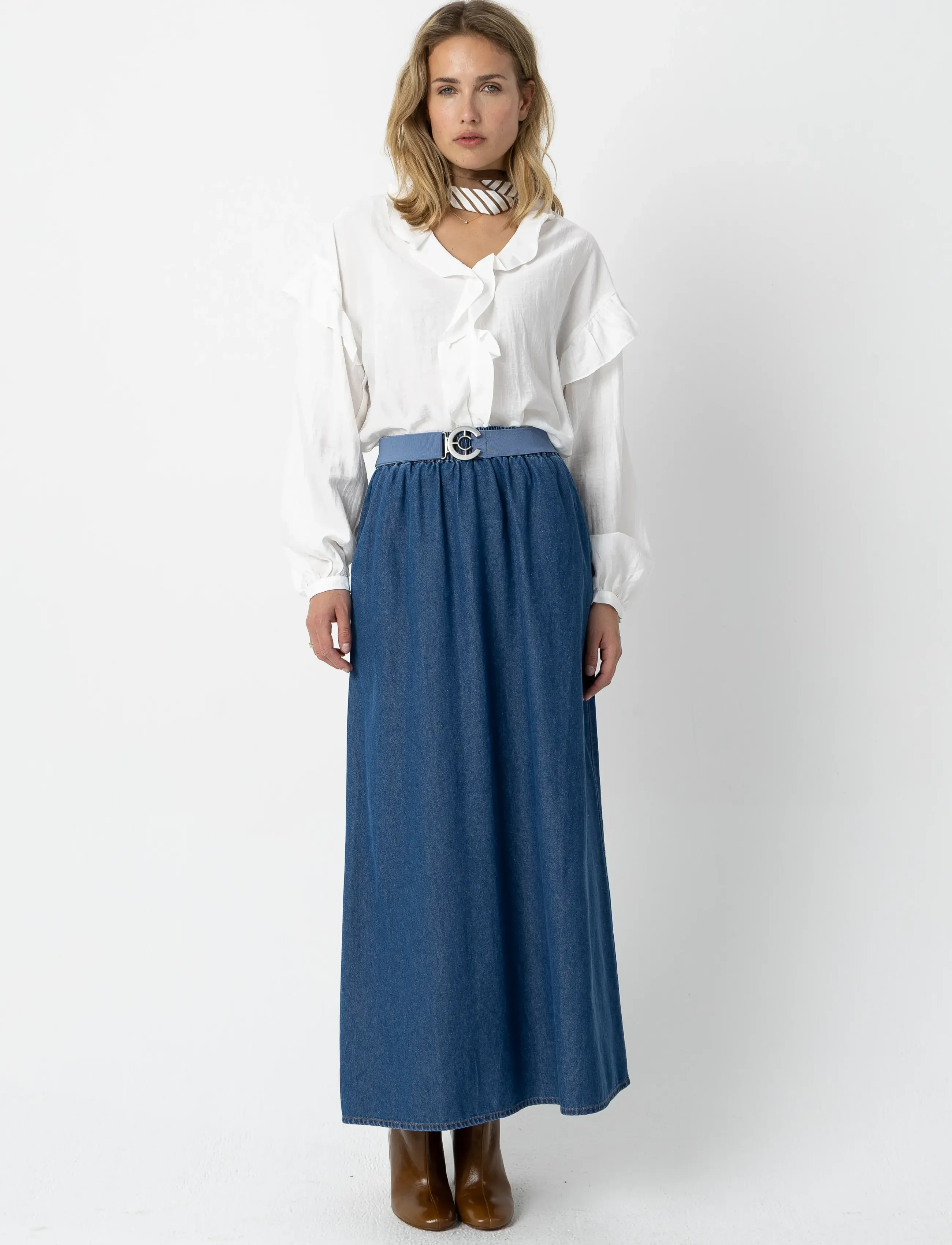 Coster Copenhagen Longsleeved Blouse With Frills, 44, Cream, Bluser > Langærmede, Dame