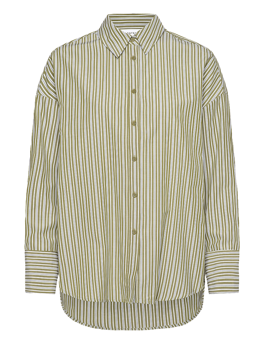 Coster Copenhagen - Loose stribet shirt - langærmede skjorter - green stripe - 1