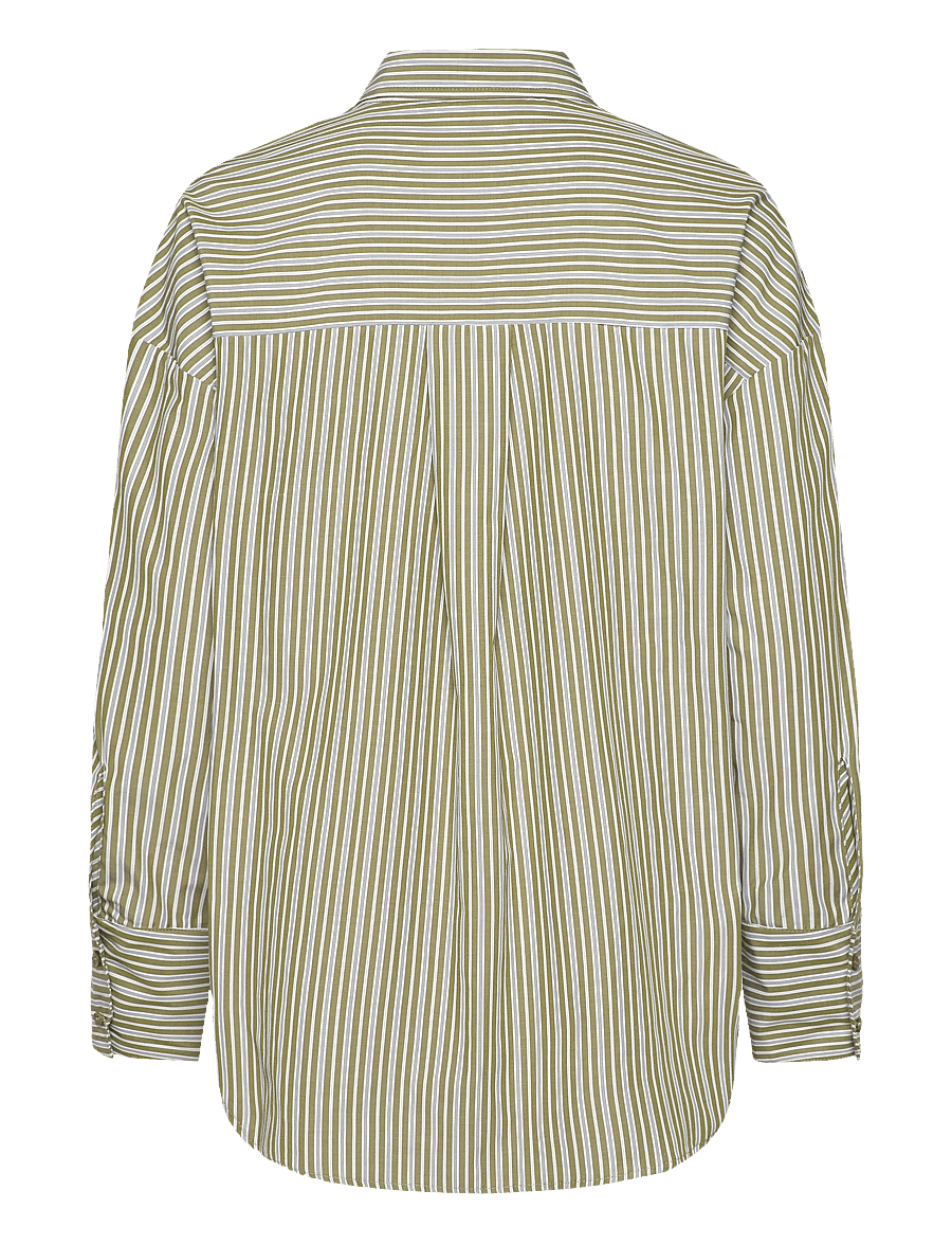 Coster Copenhagen - Loose stribet shirt - langærmede skjorter - green stripe - 2