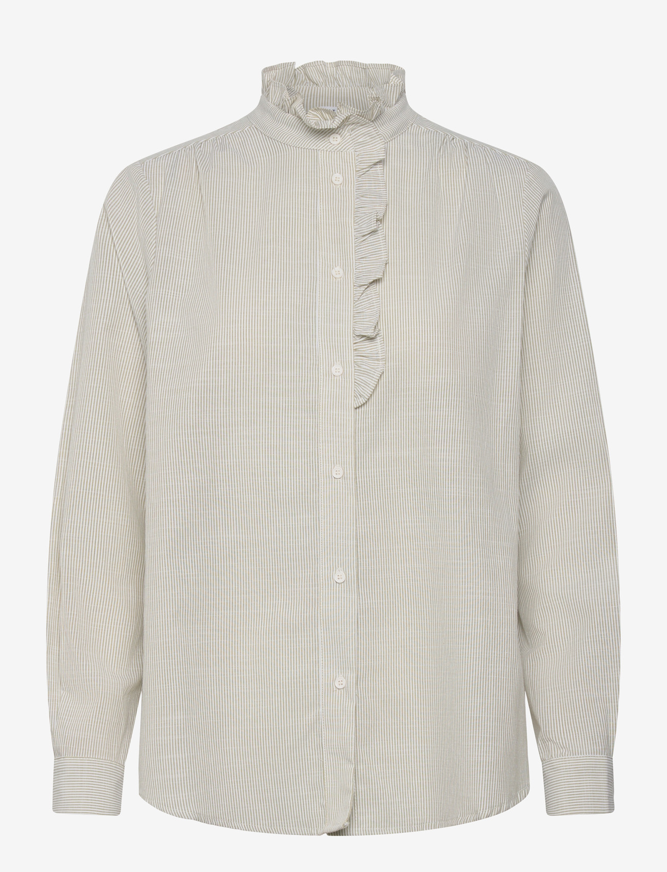 Coster Copenhagen - GWEN frill shirt - long-sleeved shirts - green stripe - 1