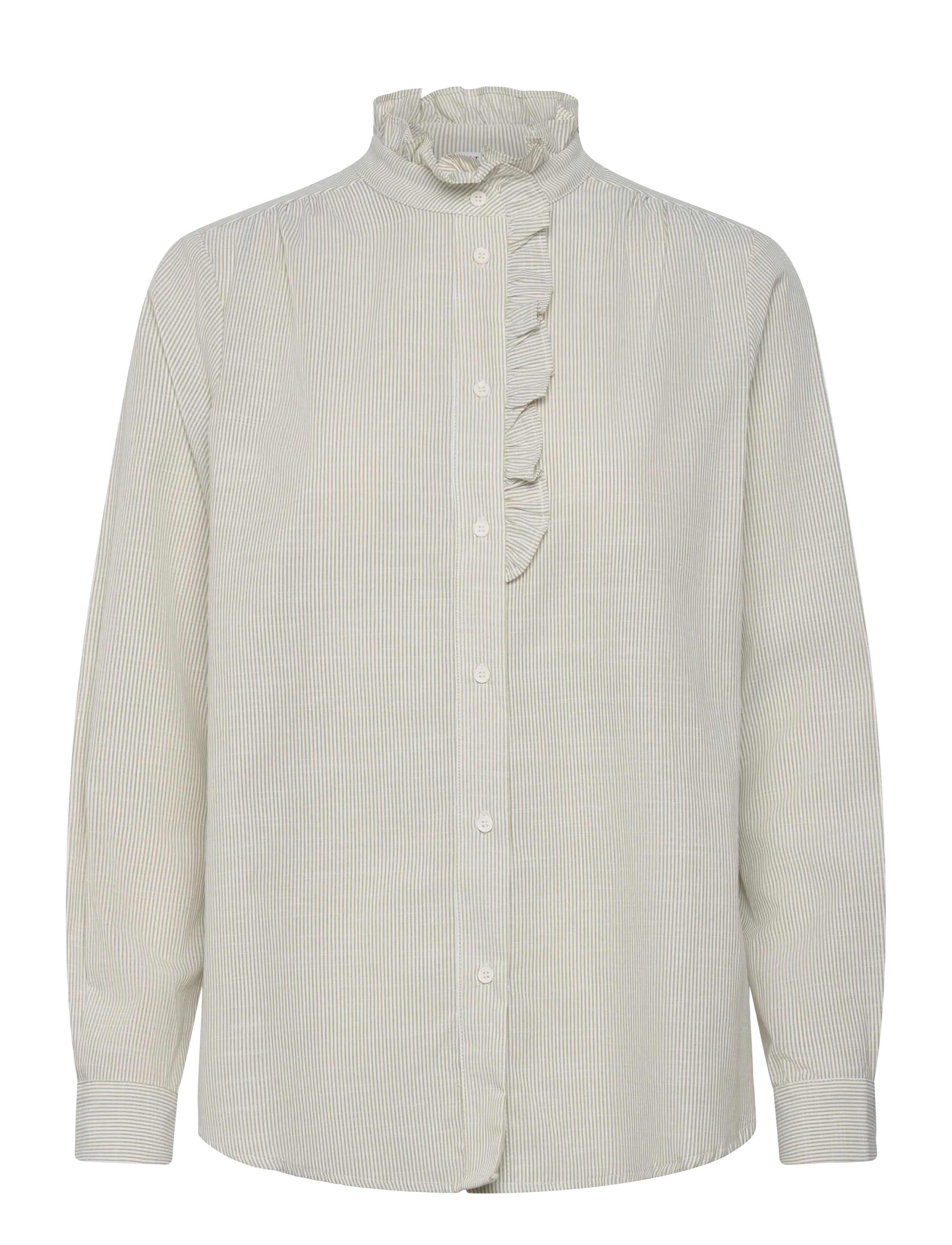 Coster Copenhagen GWEN frill shirt - Blouses & Shirts - GREEN STRIPE / cream