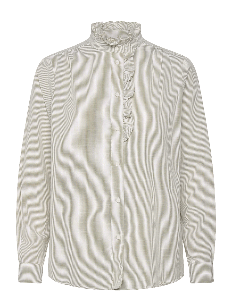 Coster Copenhagen - GWEN frill shirt - langärmlige hemden - green stripe - 1