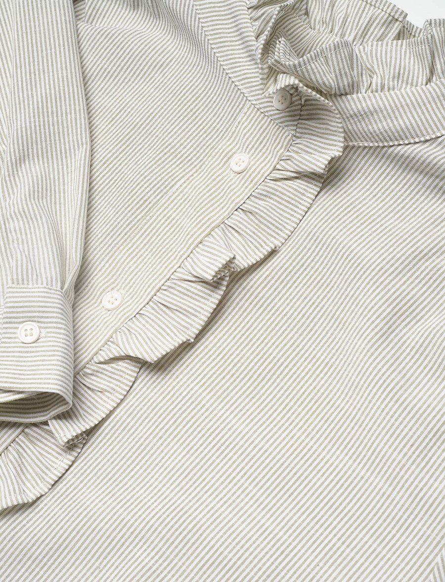 Coster Copenhagen - GWEN frill shirt - langärmlige hemden - green stripe - 4