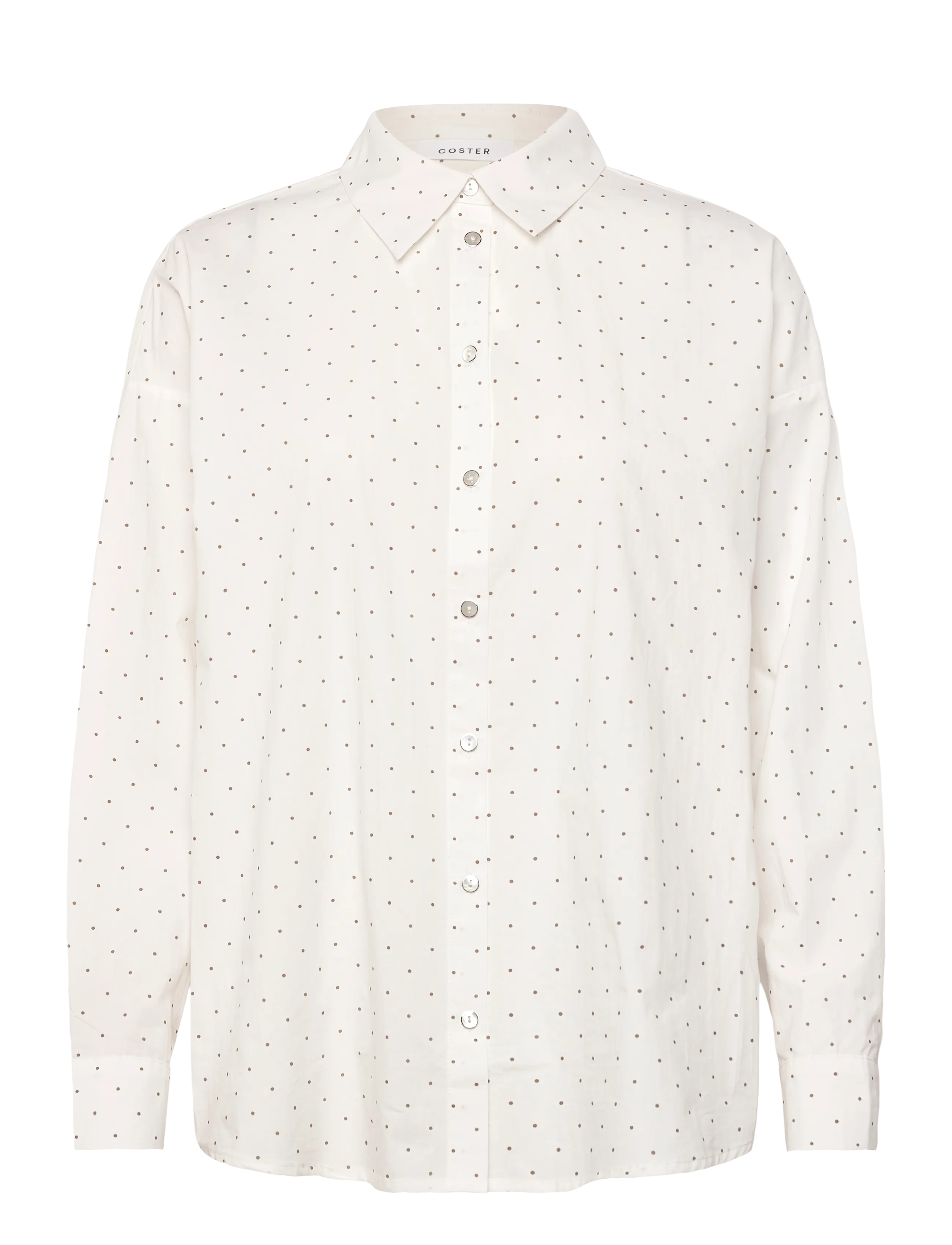 Coster Copenhagen Shirt with dots -Boxy - Transitional Layering - SAND / WHITE DOT / cream